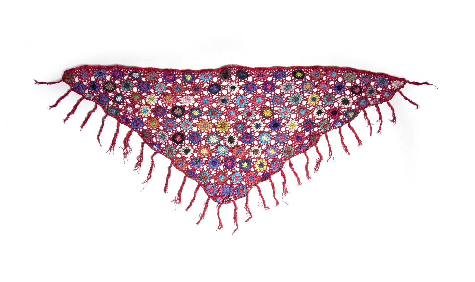 Dreieckiges Häkeltuch, rot/multicolor, L 165 cm, B 85 cm