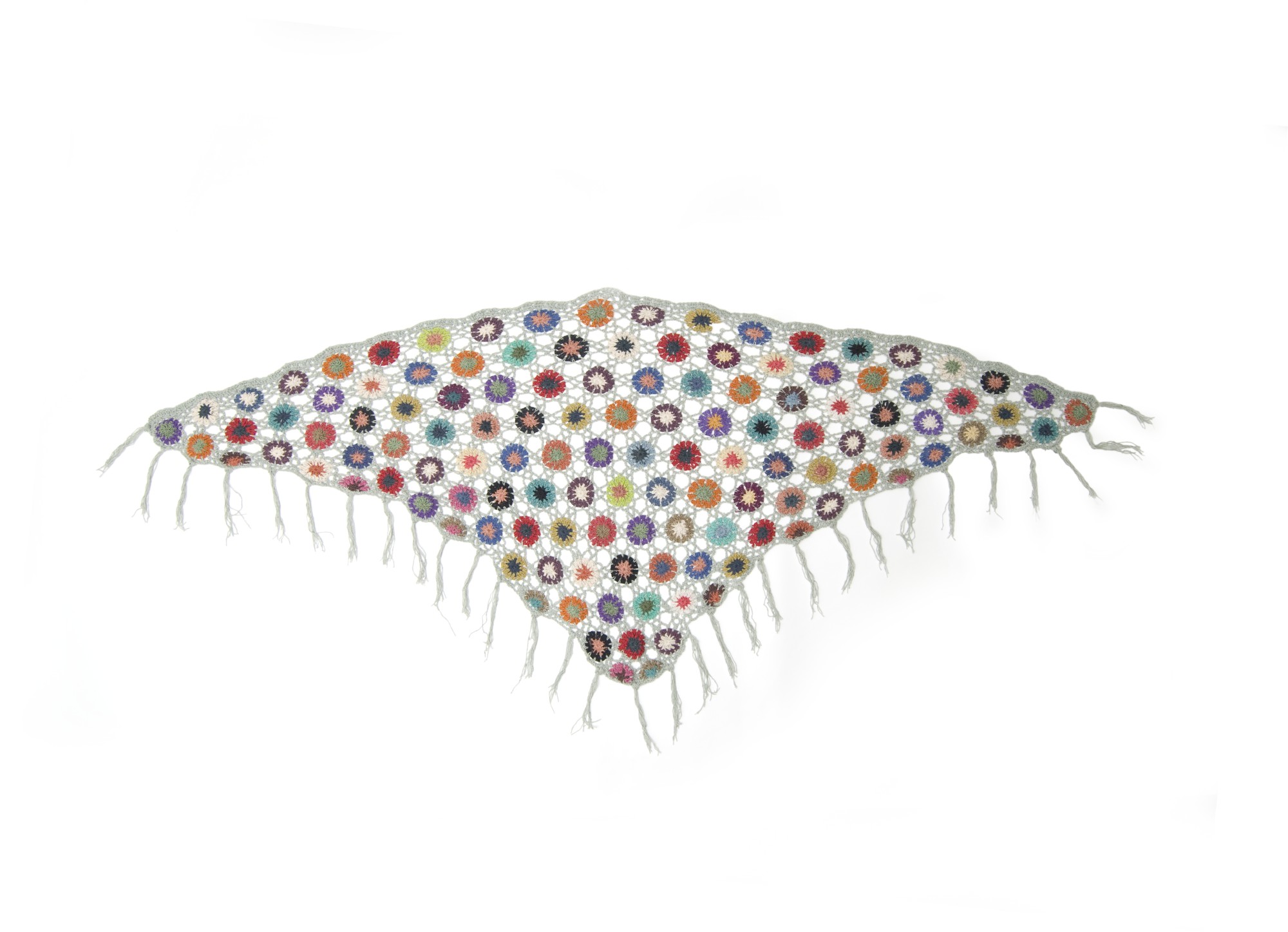 Dreieckiges Häkeltuch, grau/multicolor, L 165 cm, B 85 cm