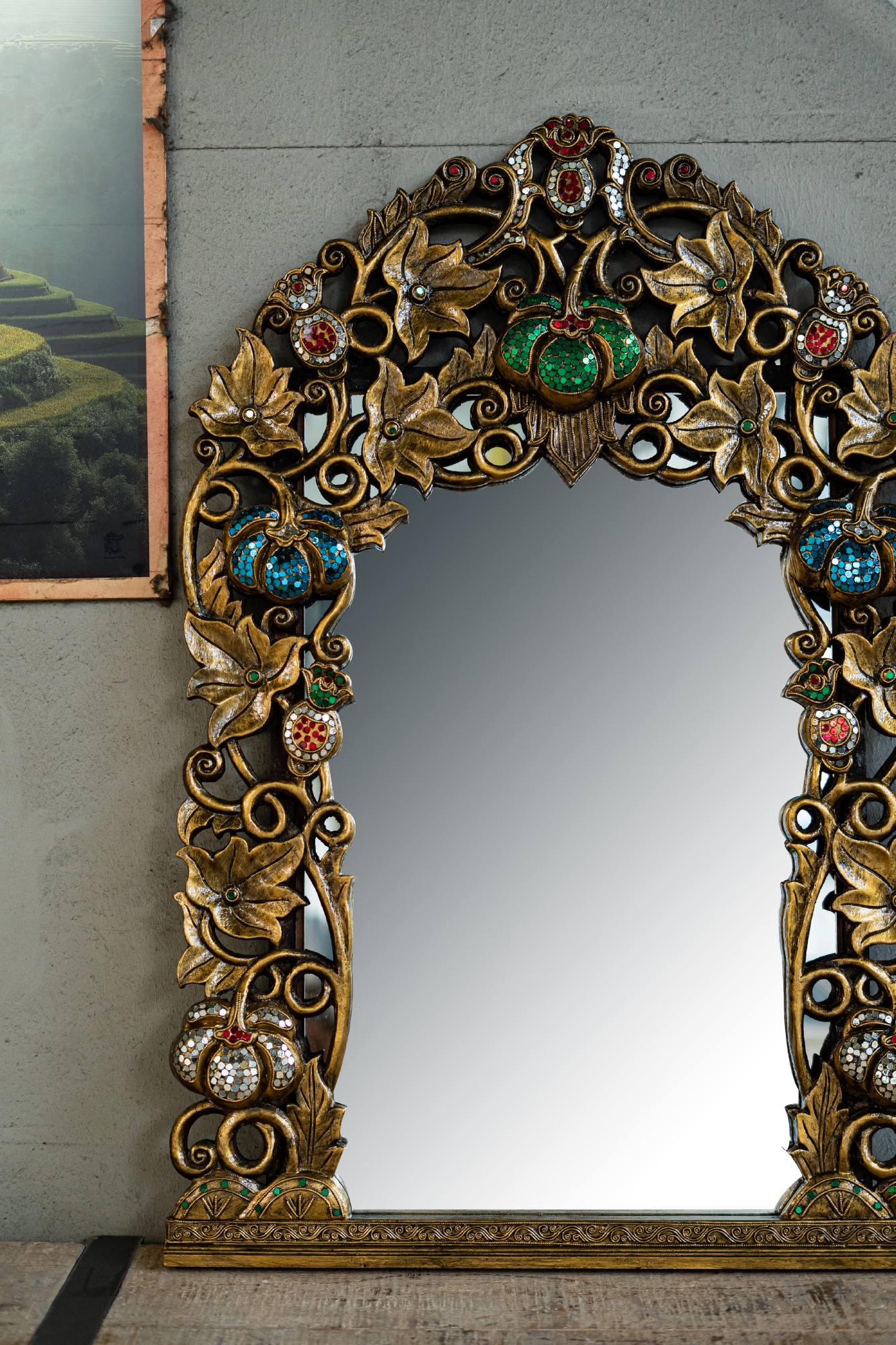 Spiegel 'Knospen' aus Holz, gold, B 60 cm, H 90 cm