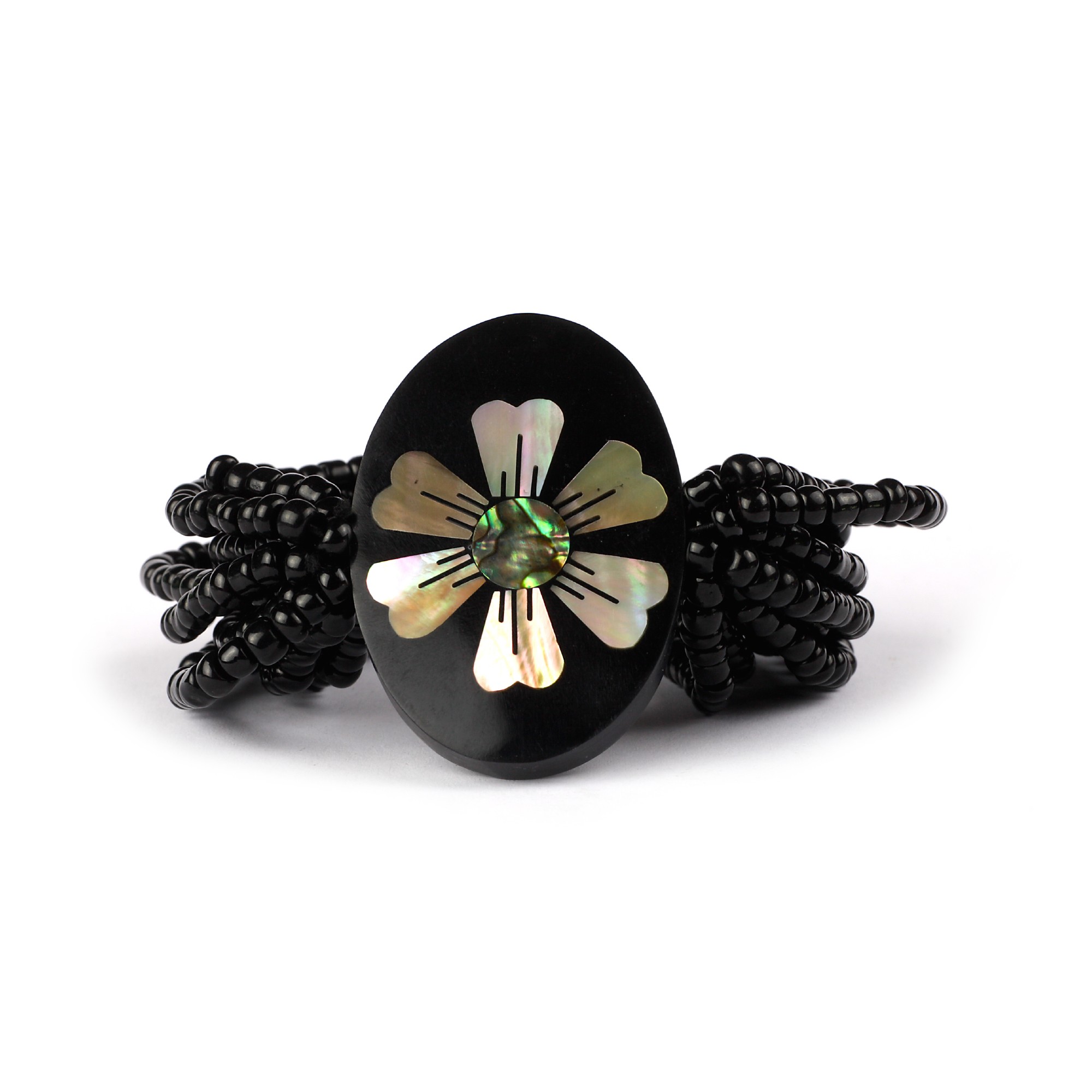 Armband 'Muschel', schwarz, T 5 cm, B 5 cm, H 7 cm
