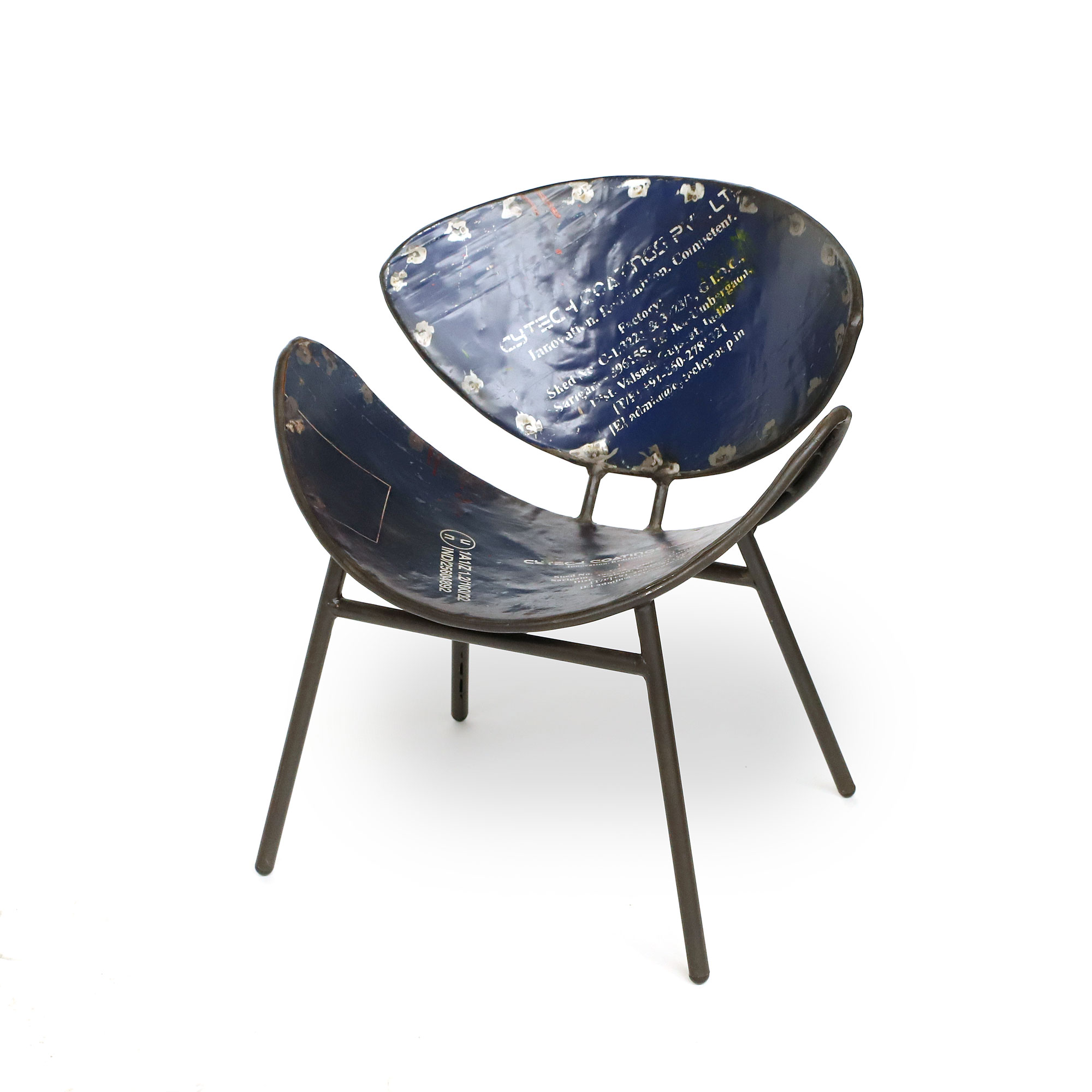 Stuhl 'Fred' aus recycelten Fässern, blau, B 53 cm, L 46 cm, H 63 cm