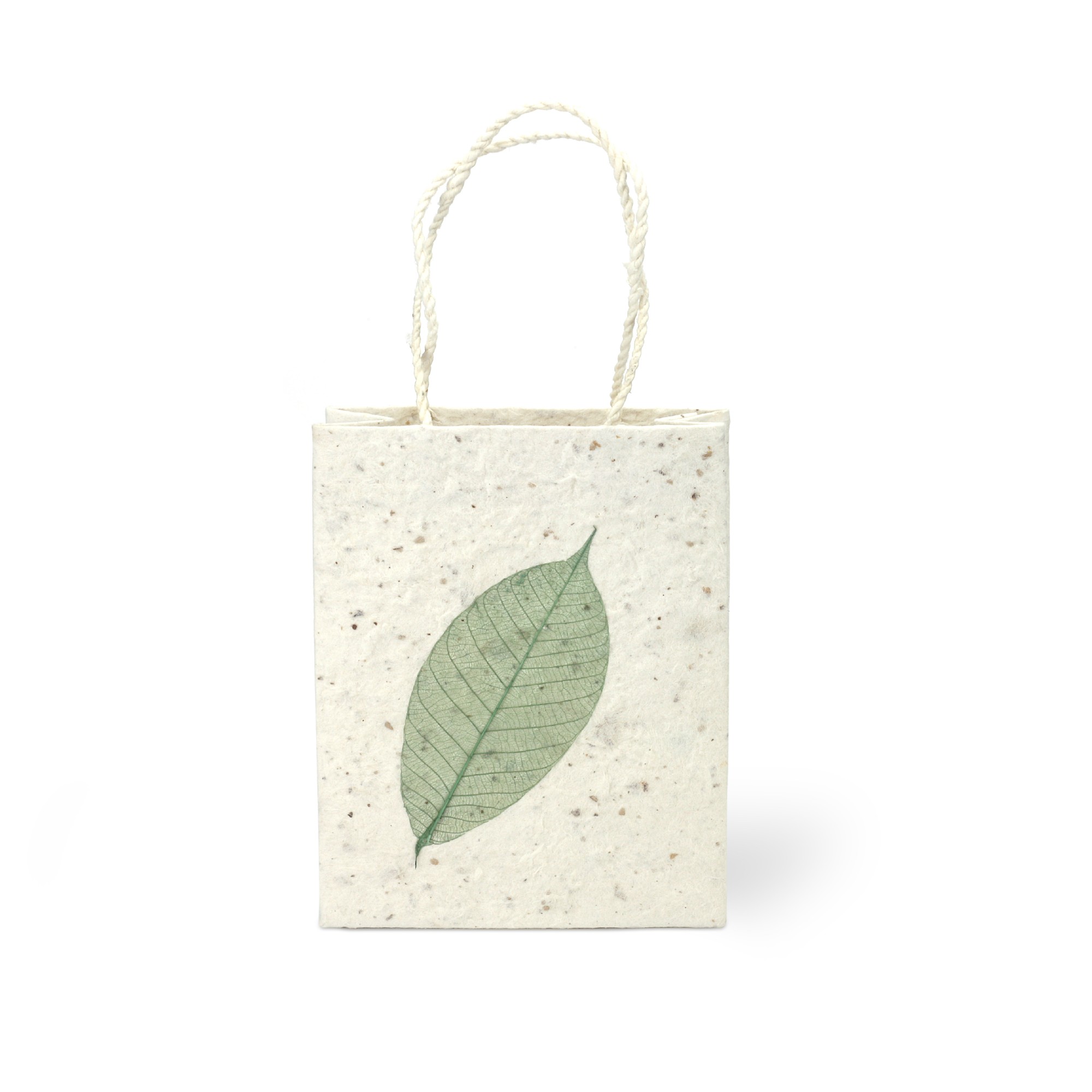 Tasche 'Bodhi-Blatt', weiß-grün, H 16 cm, B 11,5 cm, T 5 cm