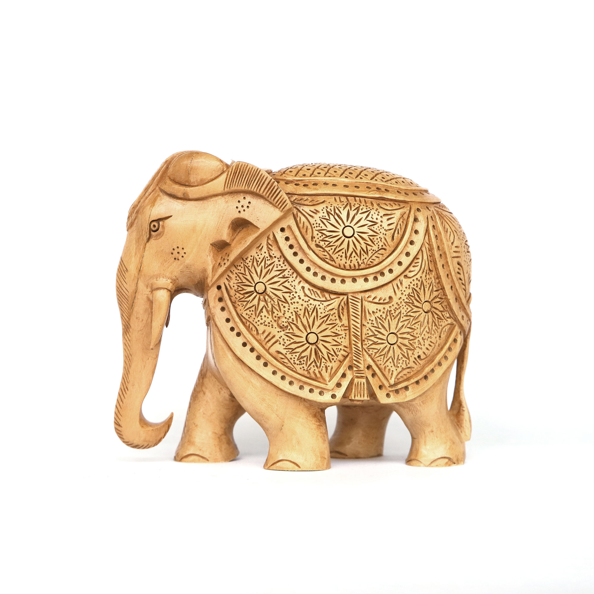 Elefant mit Satteldecke 'Stern'  L, natur, B 14,6 cm, H 12,5 cm, T 7,4 cm