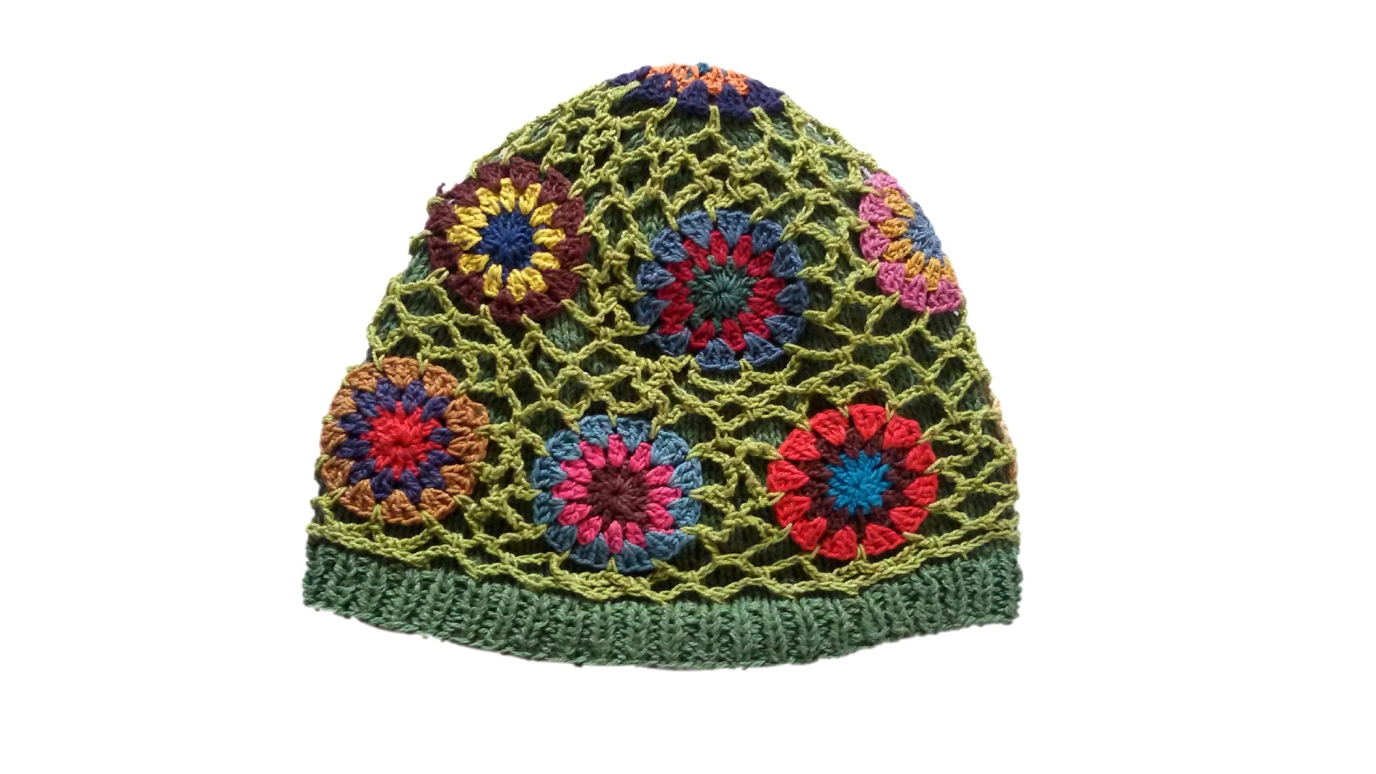 Häkelmütze 'Riya', grün, multicolor