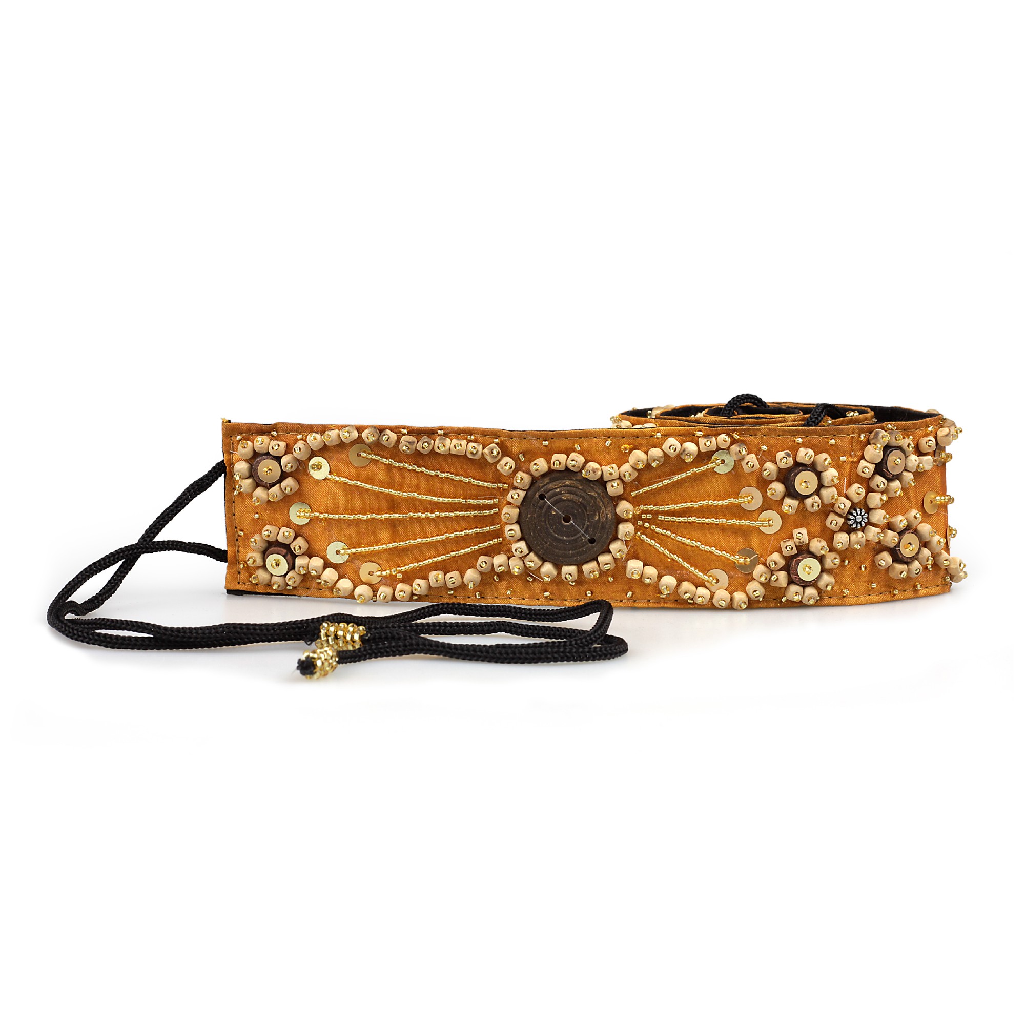Gürtel Glasperlen Muscheln, orange, gold, L 85 cm, B 5 cm