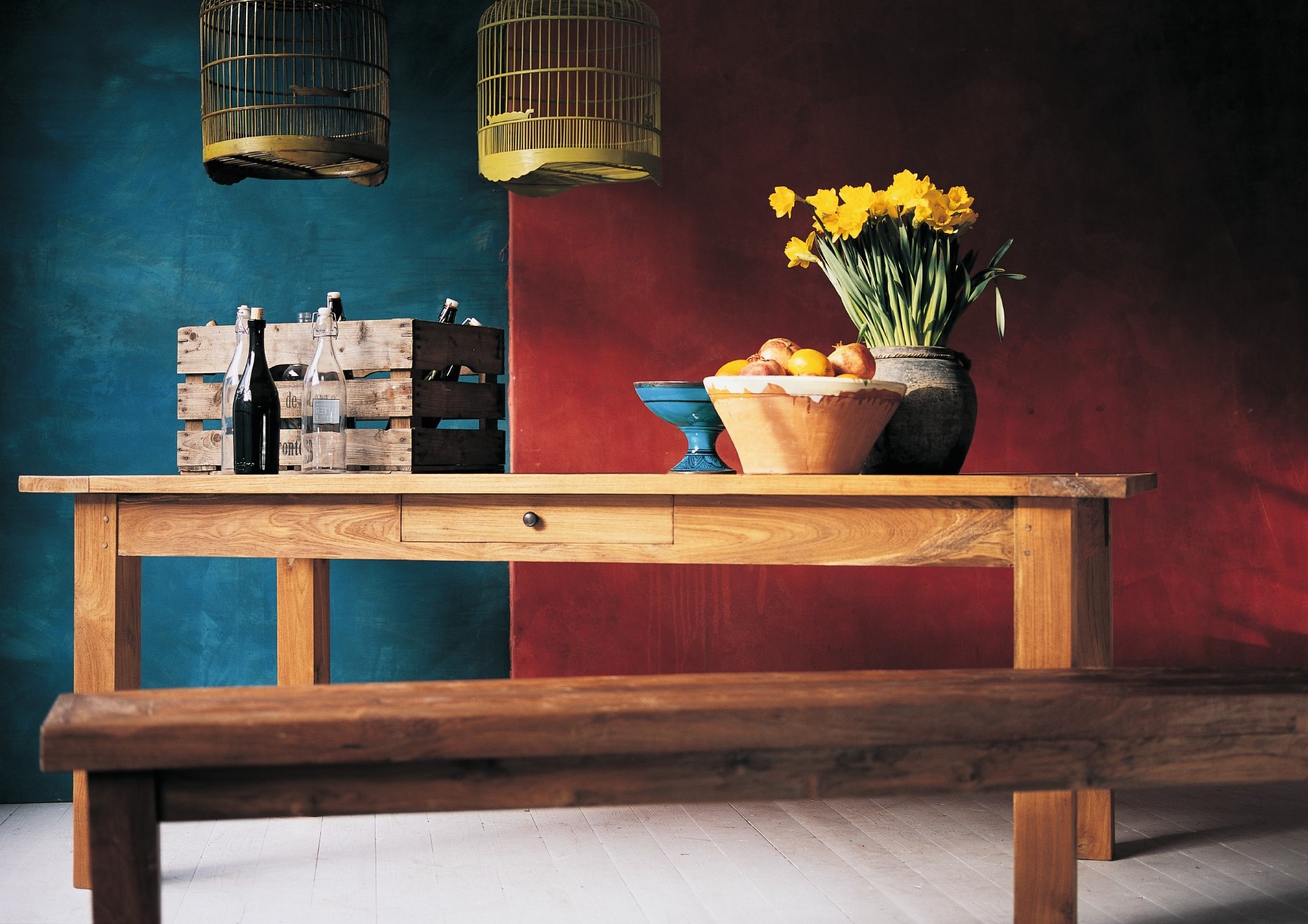 Holzbank aus recyceltem 'Teak', natur, L 200 cm, B 35 cm, H 47 cm