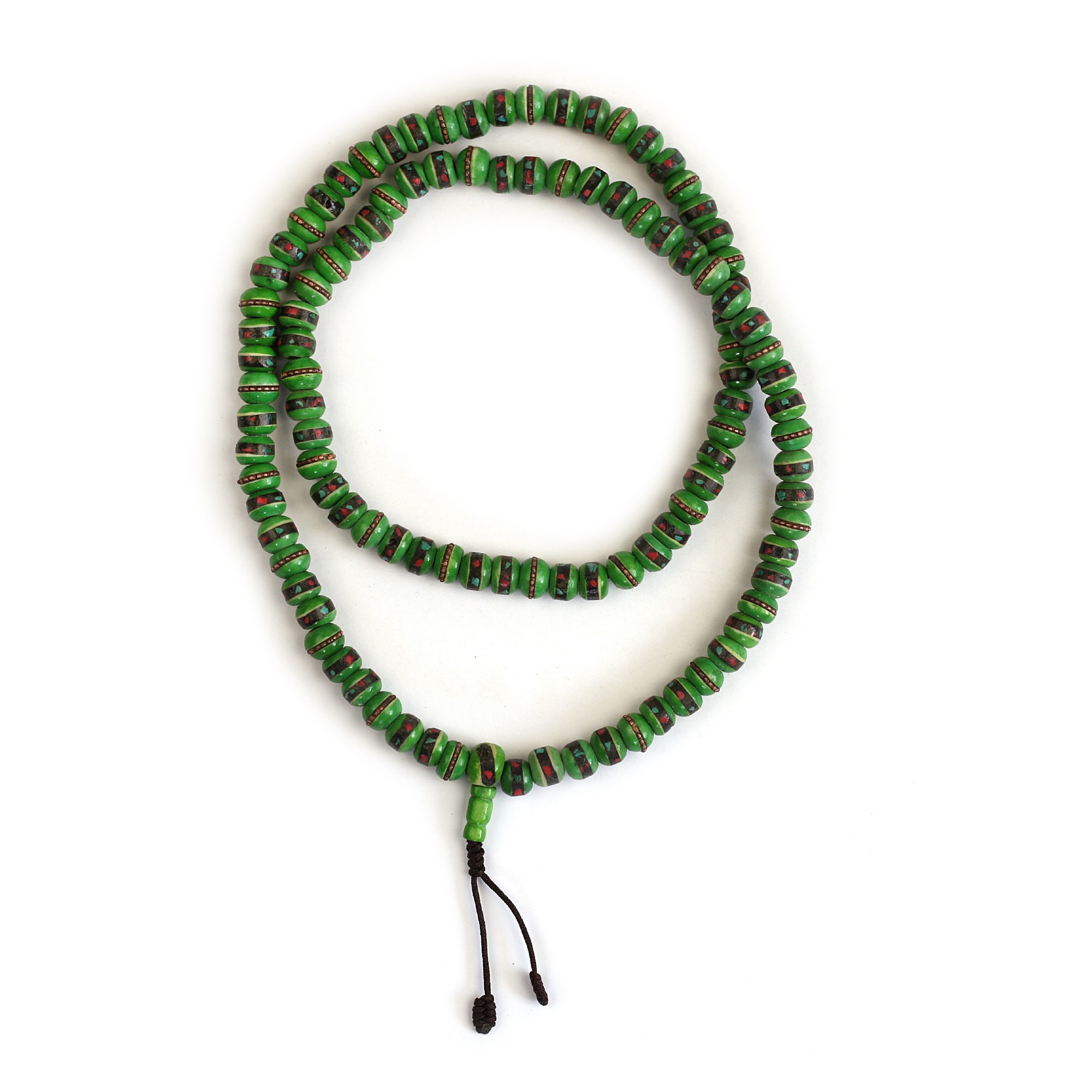 Mala Gebetskette, grün mit Inlays, L 74 cm, B 0,8 cm