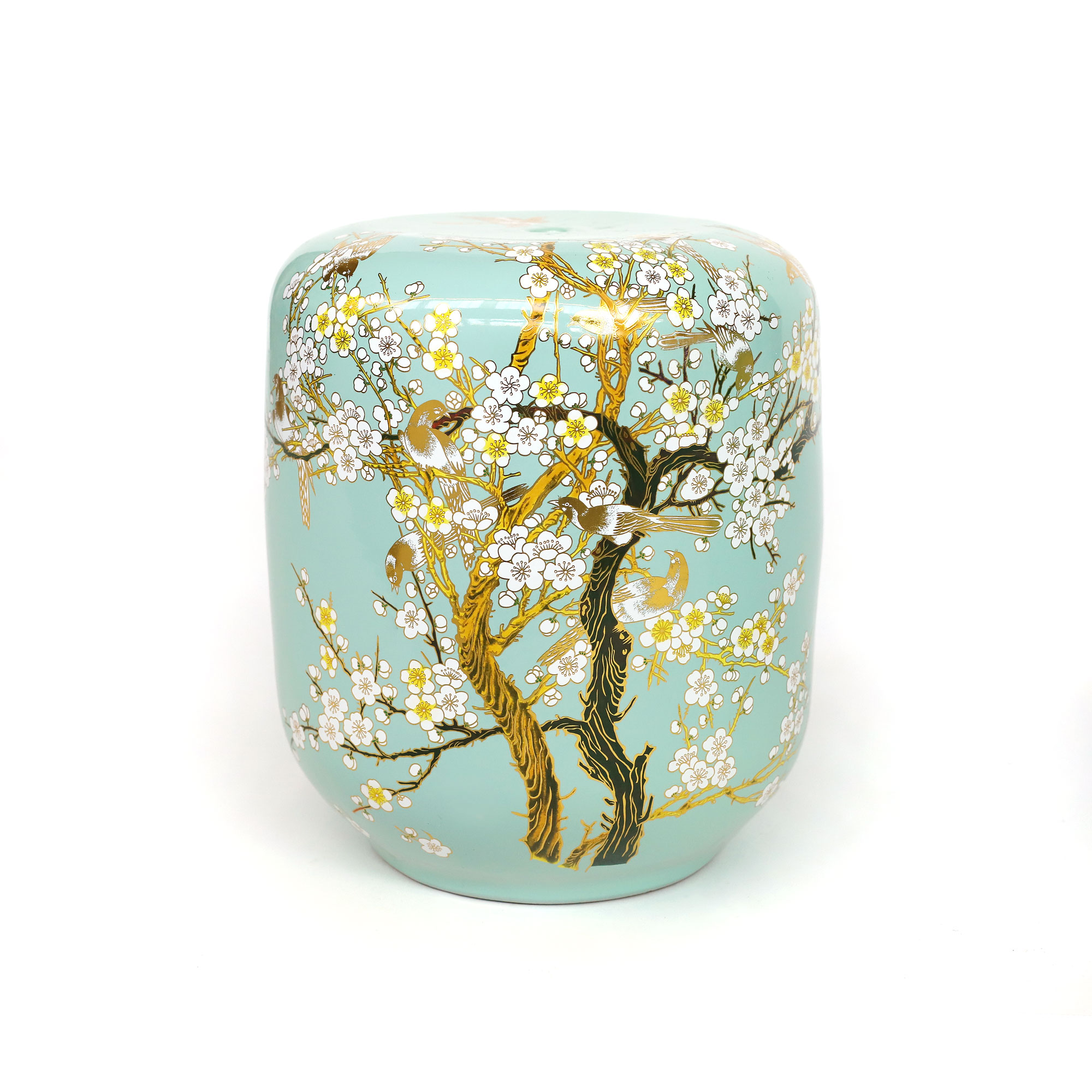 Keramik-Hocker 'Printemps Chinois', türkis, gold, Ø 35 cm, H 42 cm