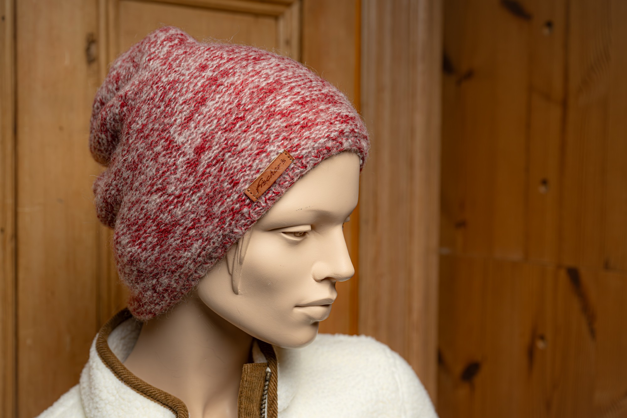 Strickmütze rot-weiß meliert
