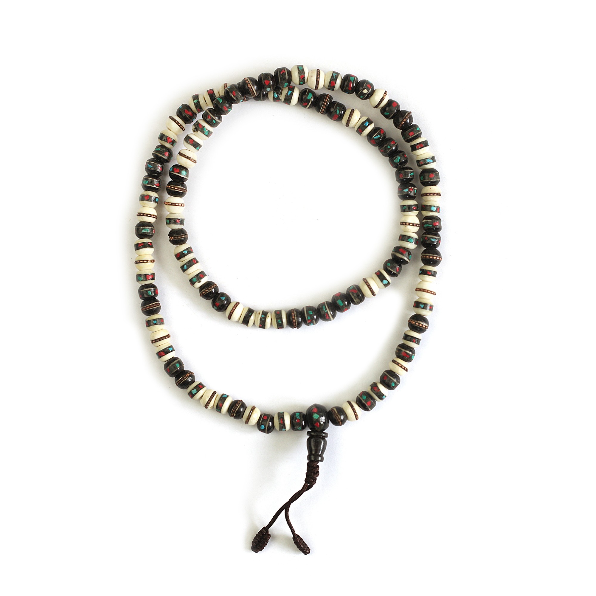Mala Gebetskette, weiß, grau mit Inlays, L 74 cm, B 0,8 cm