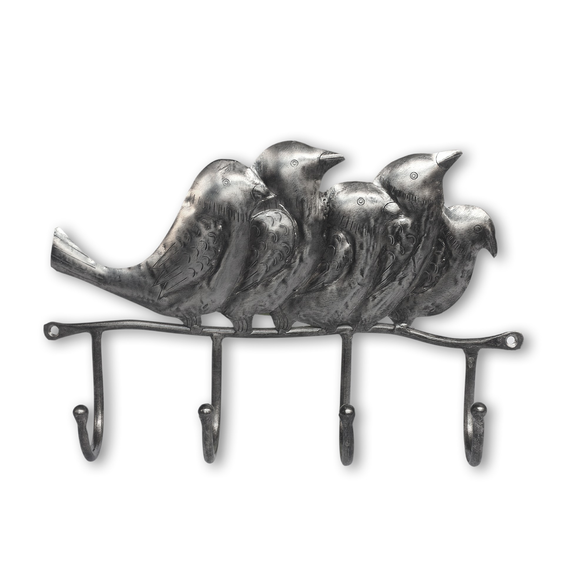 4er Wandhaken 'Birds', grau, T 29 cm, B 5 cm, H 18 cm