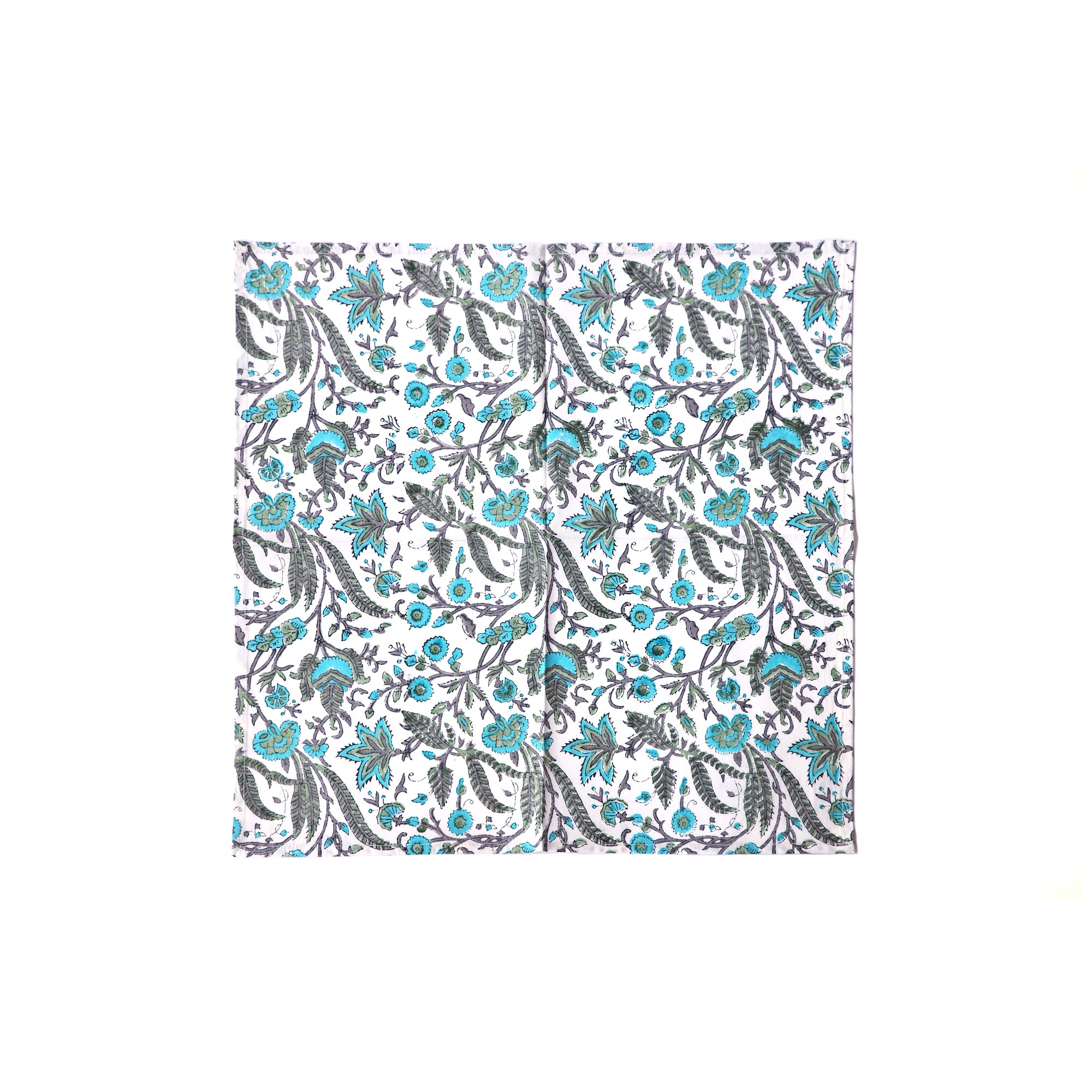 Serviette mit Blumenmuster, weiß, türkis-grau, L 50 cm, B 50 cm
