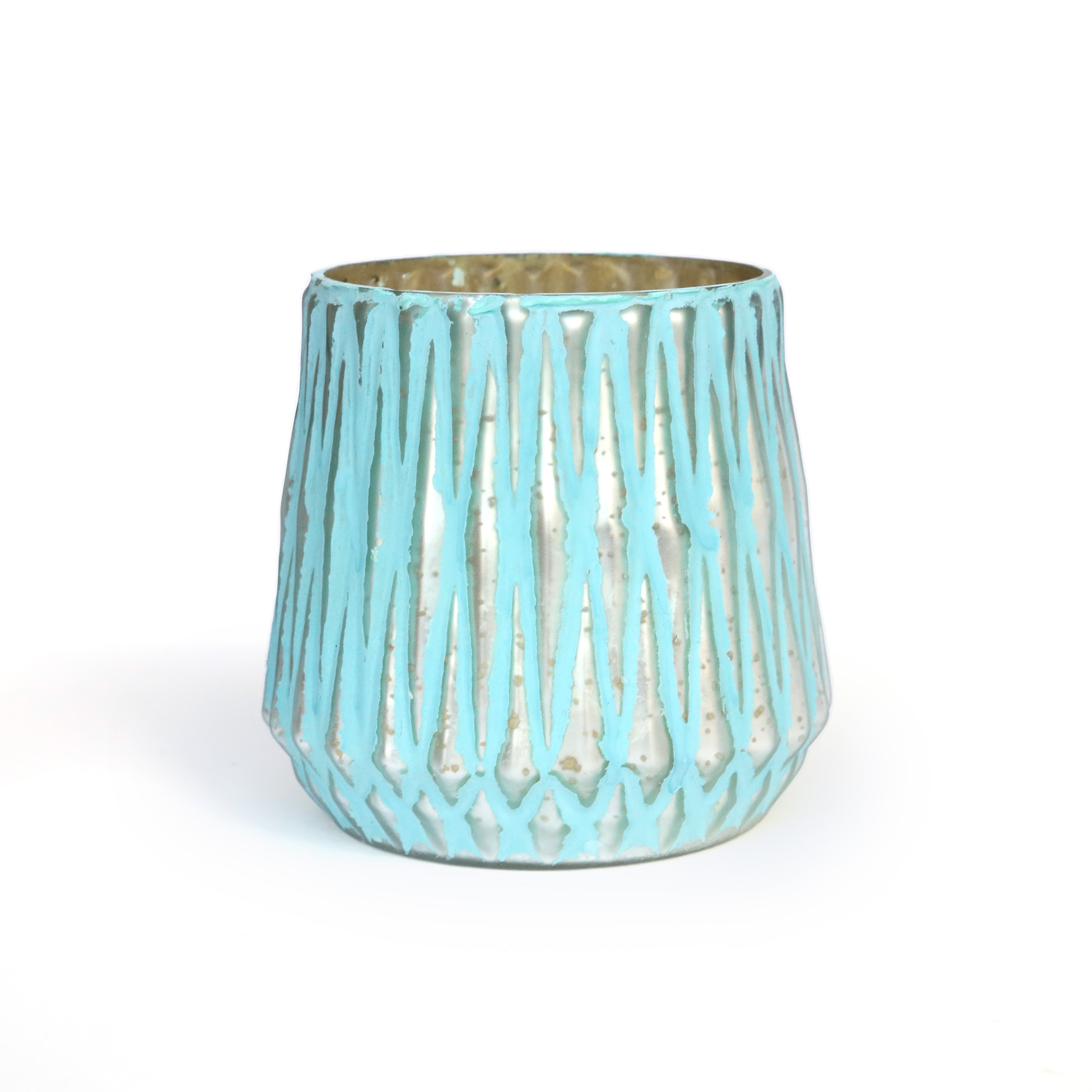 Windlicht Rautenschliff, türkis, Ø 13 cm, H 13 cm