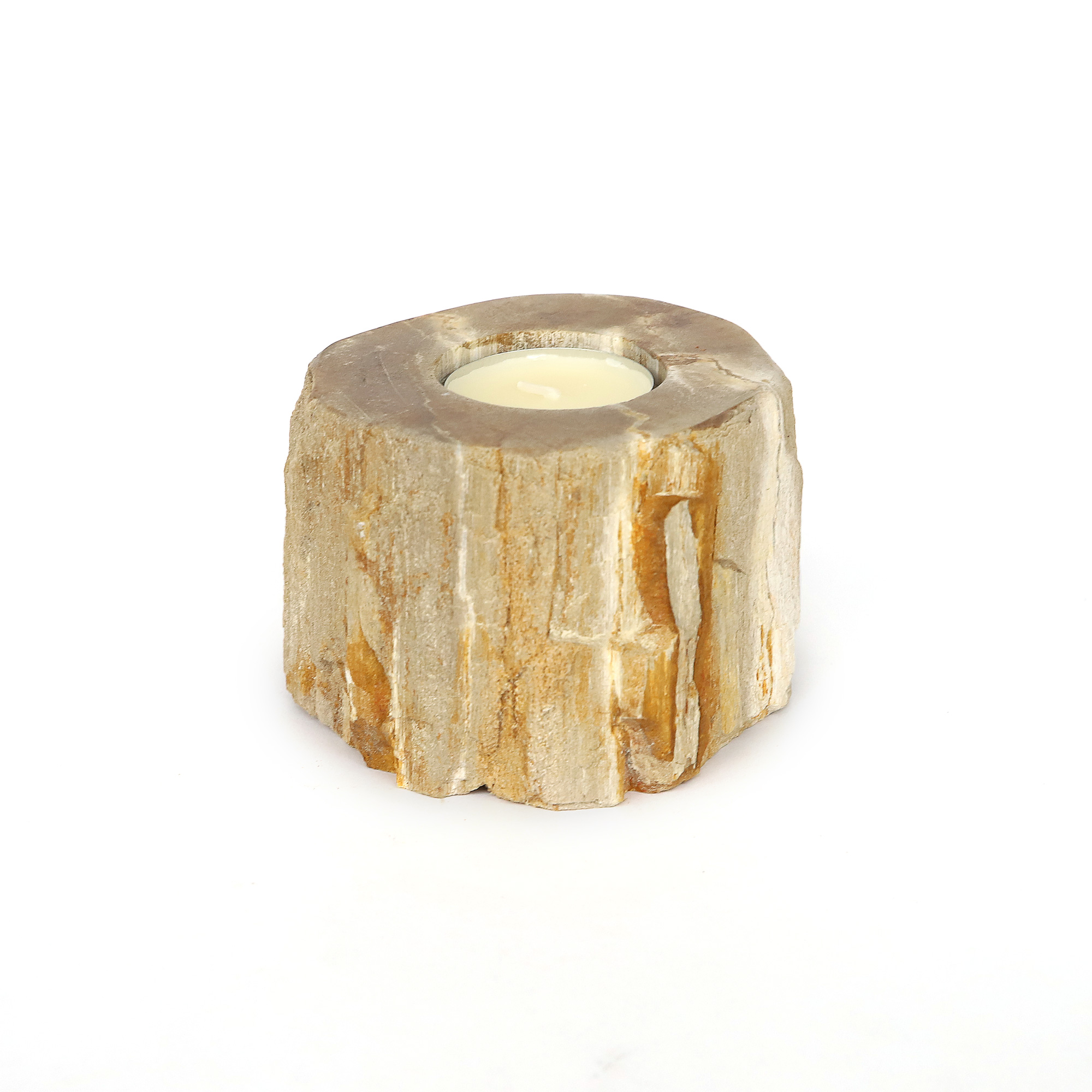Teelichthalter aus versteinertem Holz, Ø 8-10 cm, H 7 cm