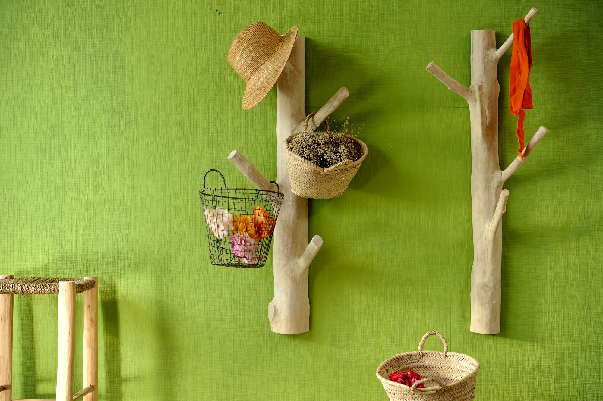 Garderobenbaum zur Wandmontage, natur, T 25 cm, B 25 cm, H 90-110 cm