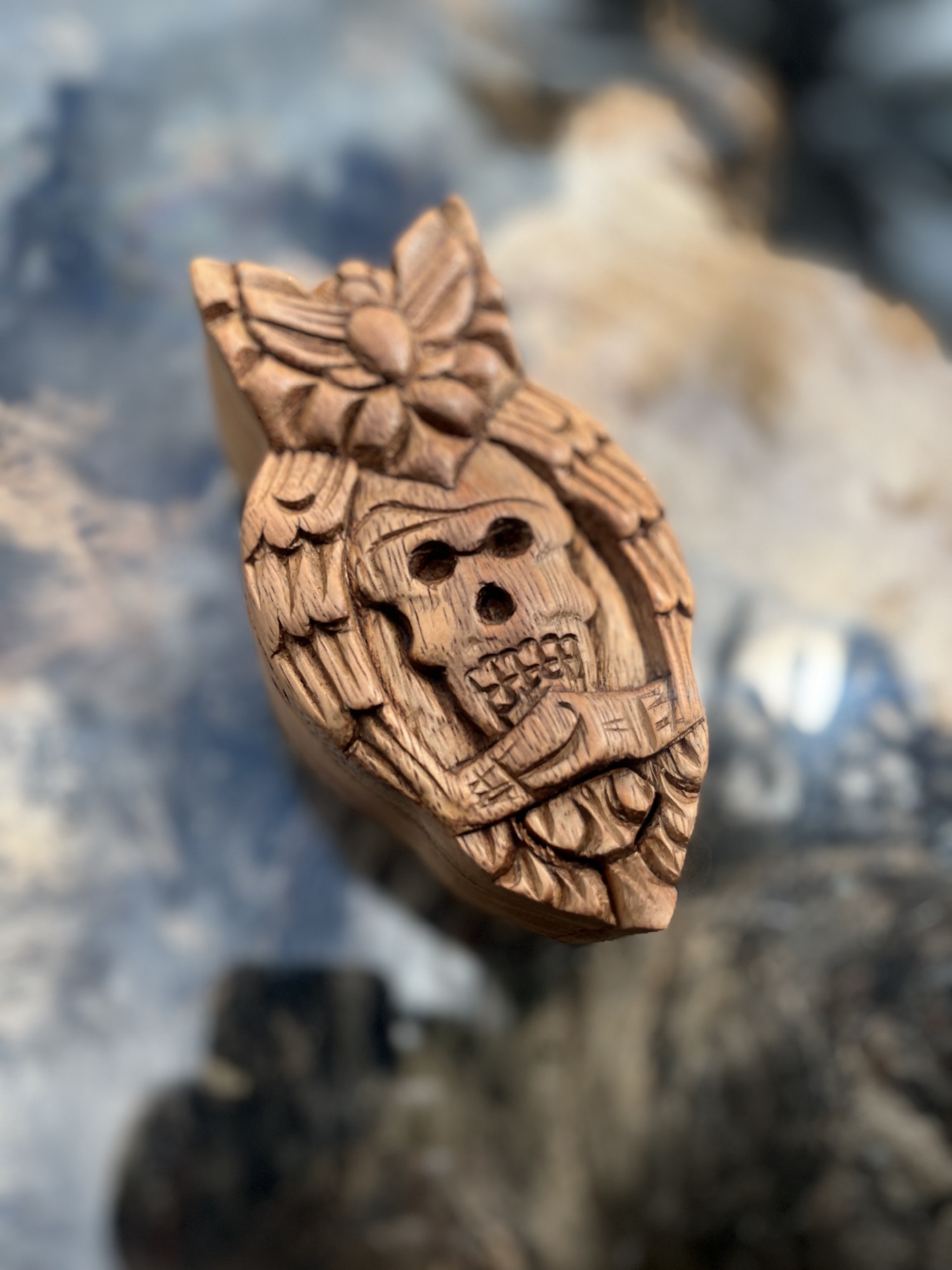 Secret Box 'Eule Totenkopf', aus Suarholz, B 15 cm, T 8 cm, H 6 cm