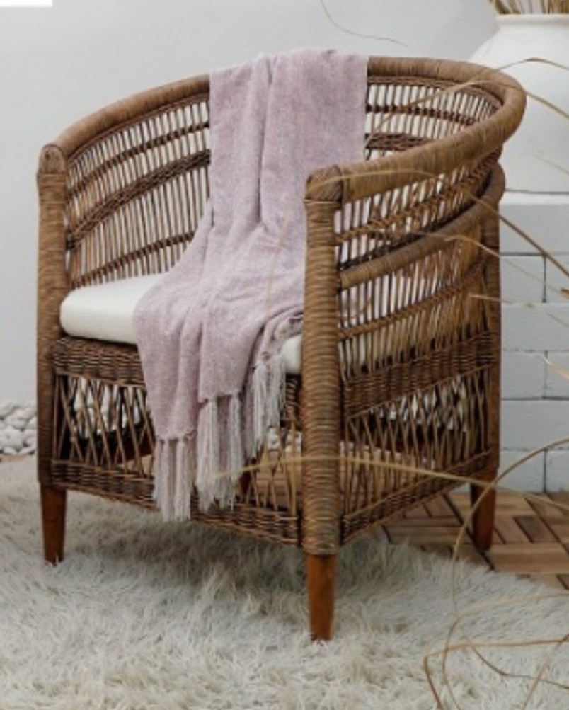 Rattansessel 'Malawi', mit weißem Kissen, B 80 cm, T 70 cm, H 87 cm