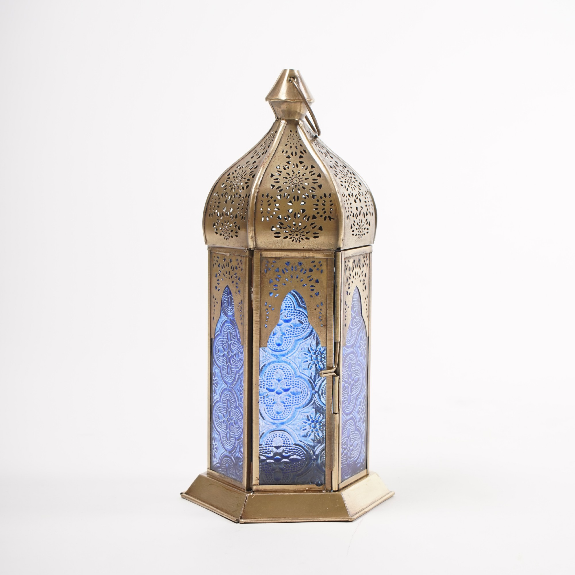 Laterne 'Habib', messing, blau, Ø 12 cm, H 25 cm