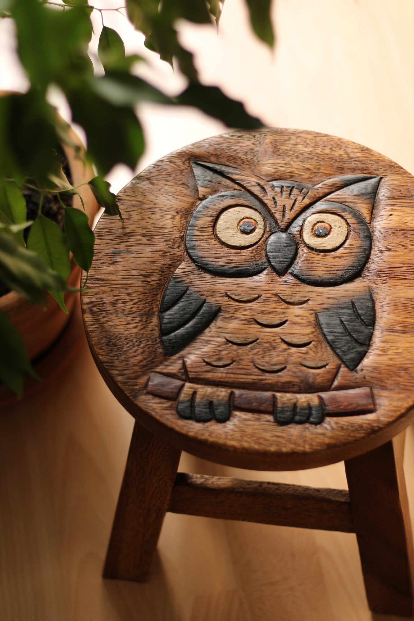Hocker mit Motiv 'Eule', natur, Ø 25 cm, H 25 cm