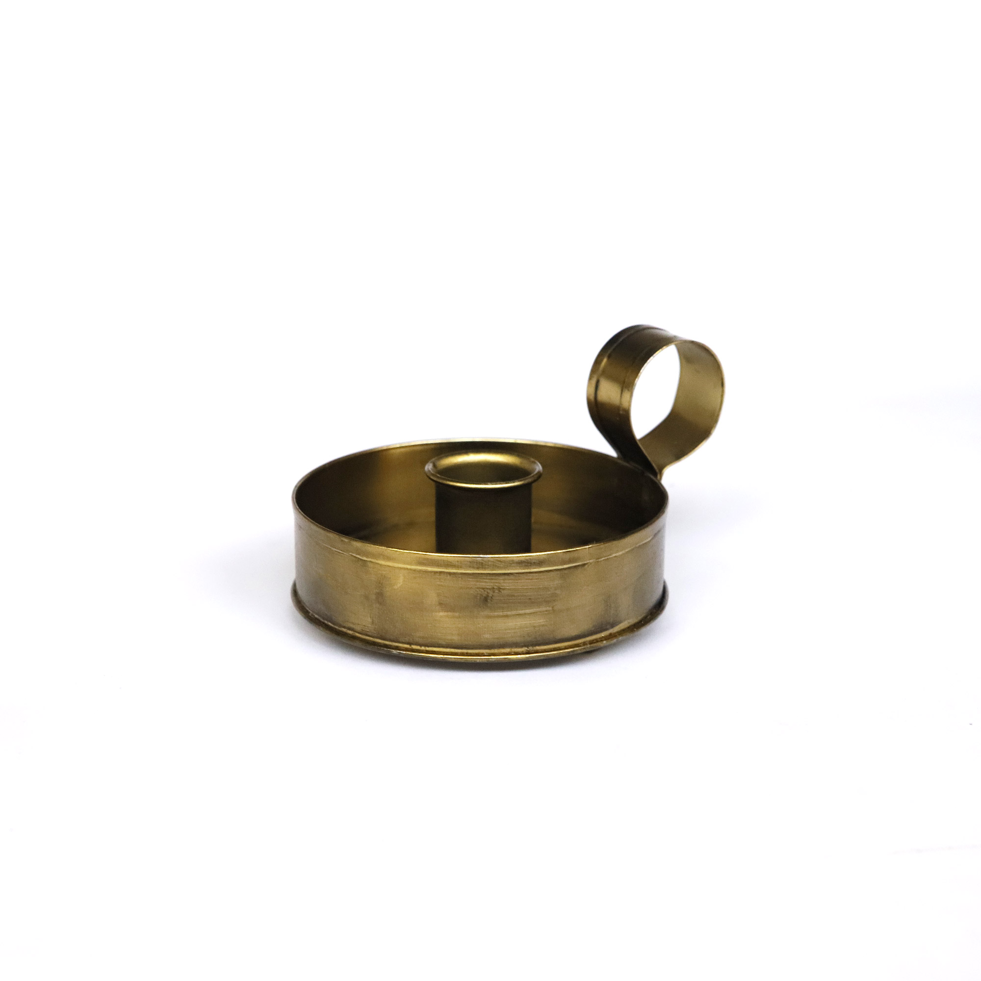Kerzenhalter rund mit Griff, messing, Ø 9 cm, L 11 cm, H 6 cm