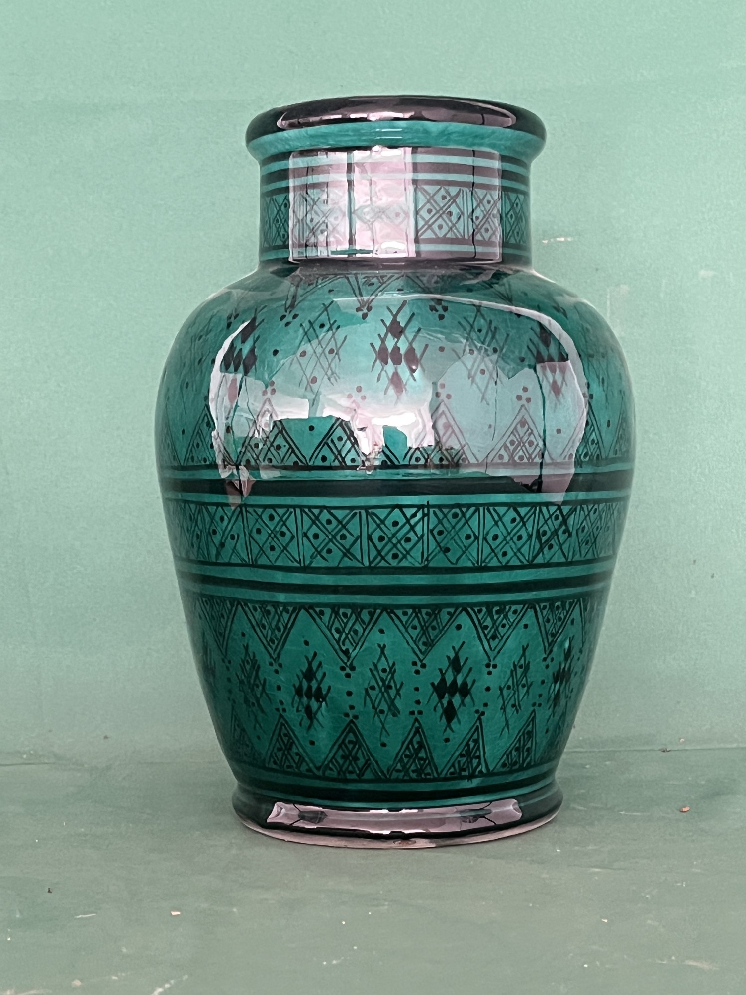 Keramikvase, grün-schwarz, Ø 16 cm, H 25 cm