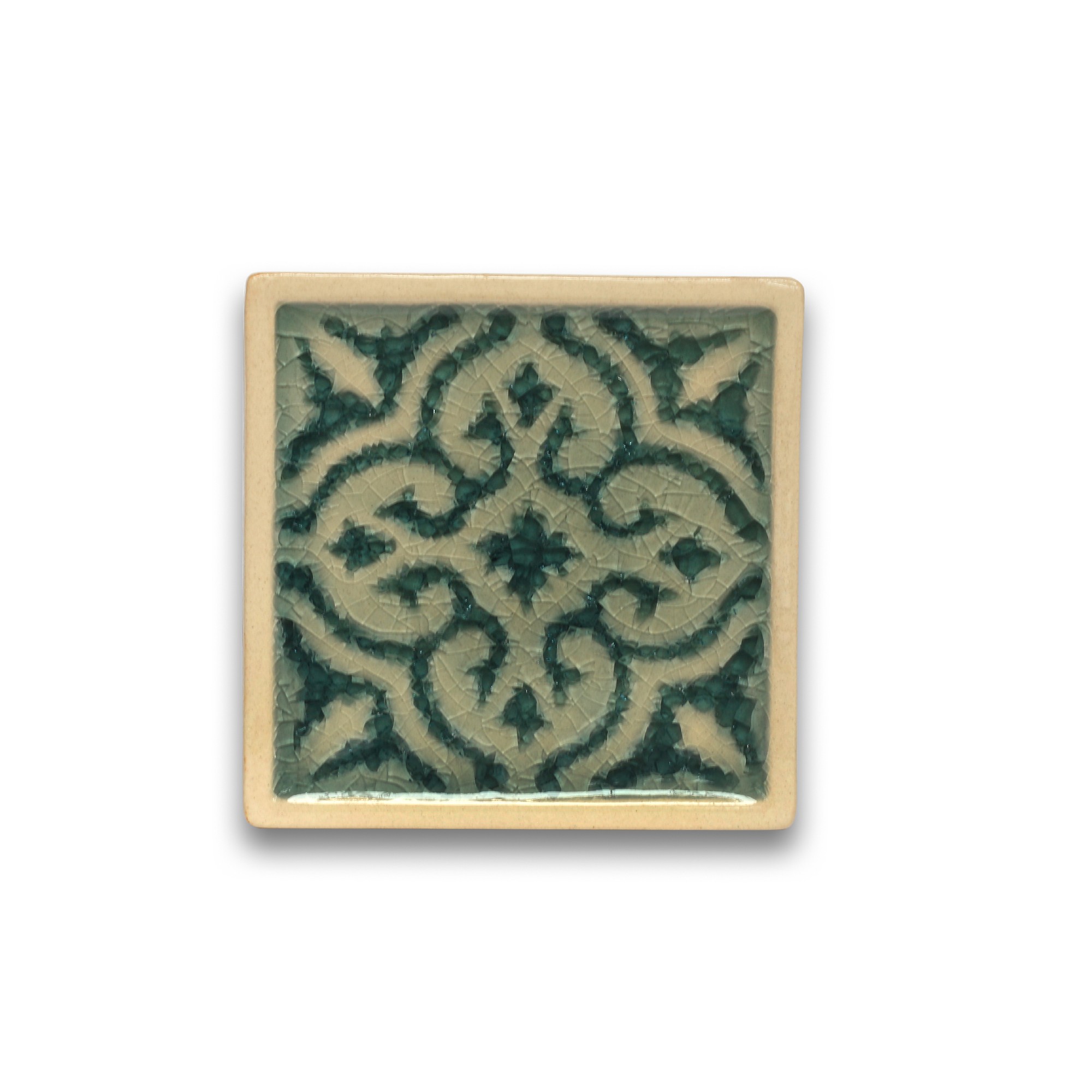 Steingutuntersetzer 'Ornament', blau, L 10 cm, B 10 cm, H 1 cm