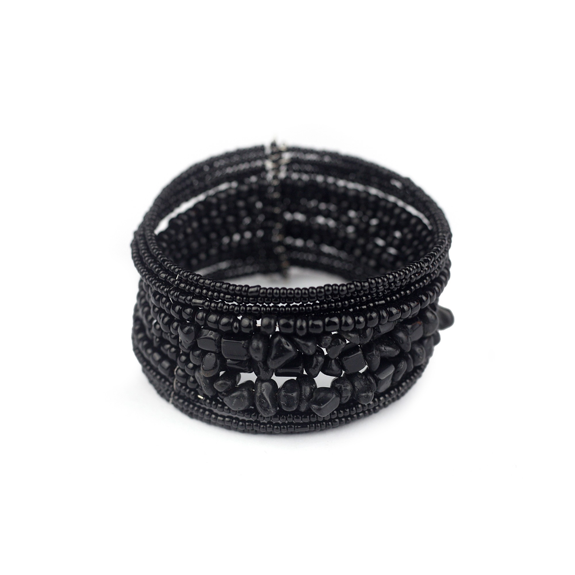 Armreif aus Glasperlen, schwarz, B 5 cm, Ø 8,5 cm