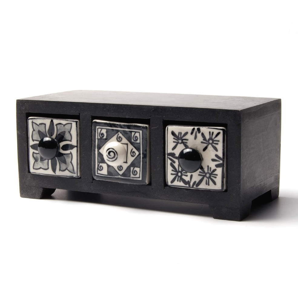 Schubladentruhe mit 3 Schubladen, schwarz/weiß, L 10 cm, B 21 cm, H 9 cm