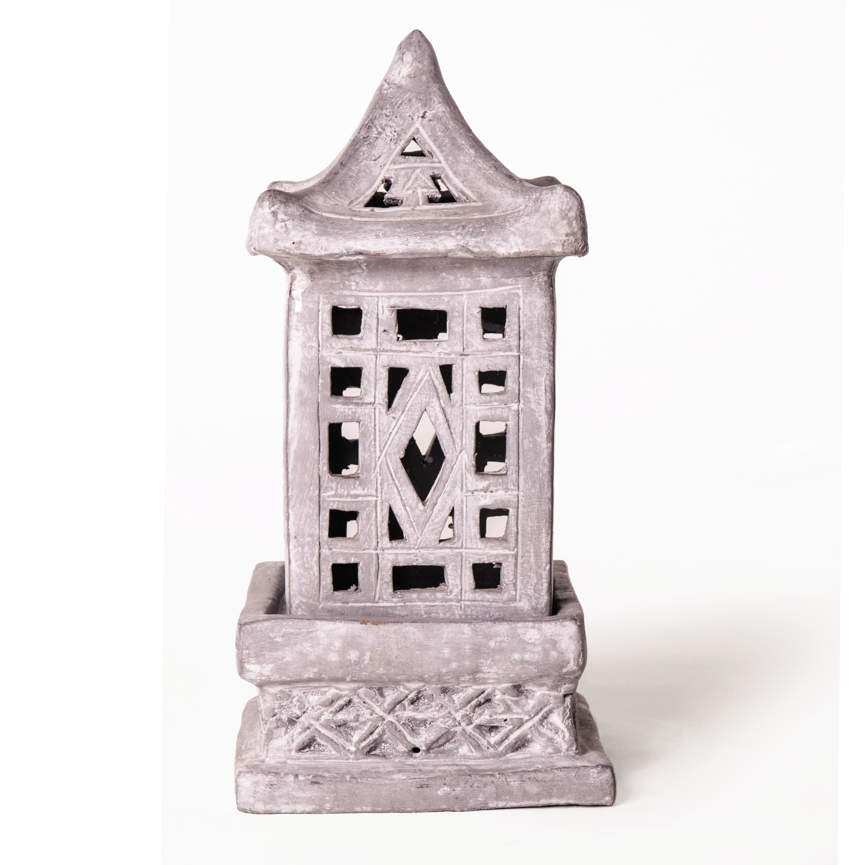 Tempelleuchte, aus Ton, L 14 cm, B 14 cm, H 30 cm