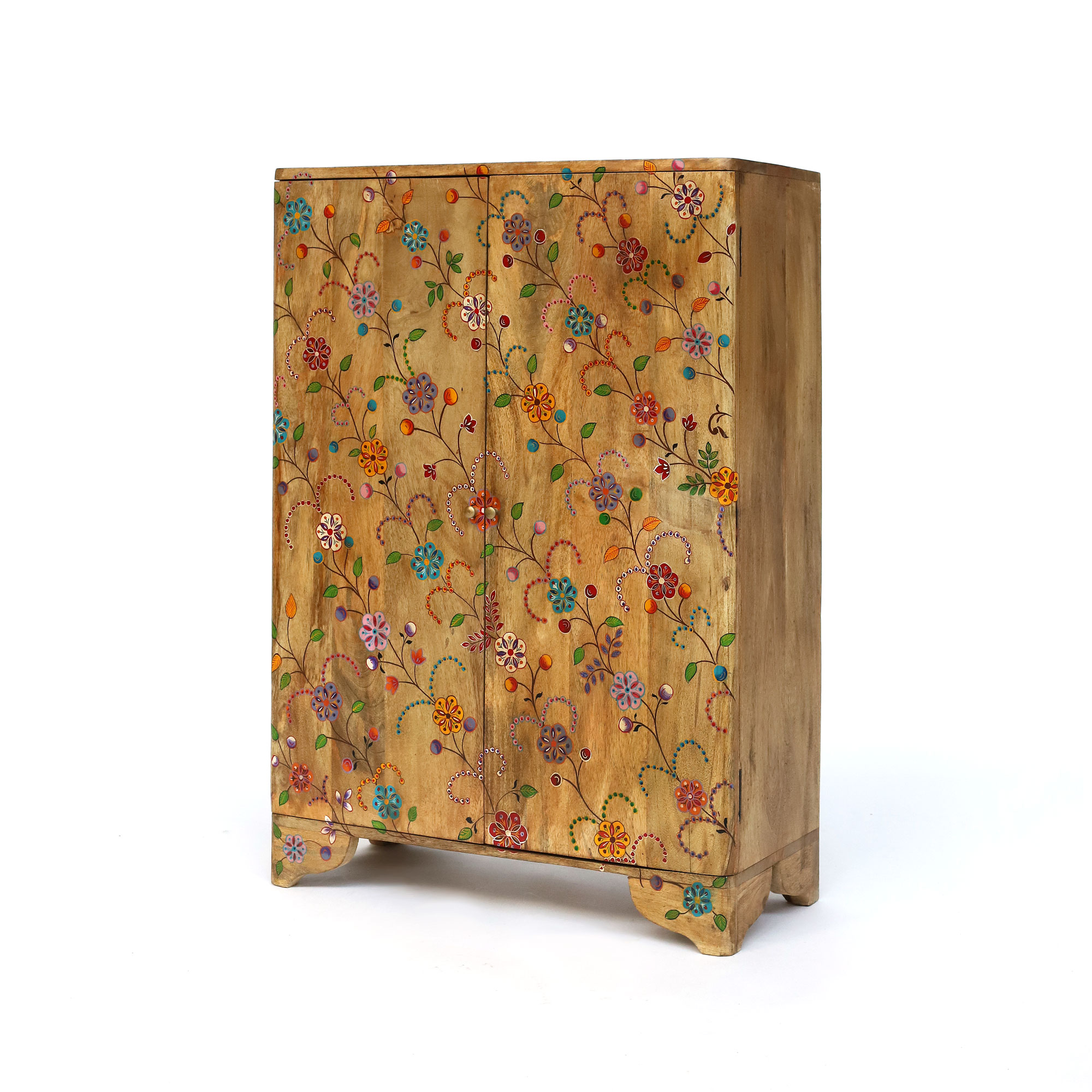 Kommode 'Les Fleurs' aus Mangoholz, natur, multicolor, H 106 cm, B 76 cm, L 33 cm