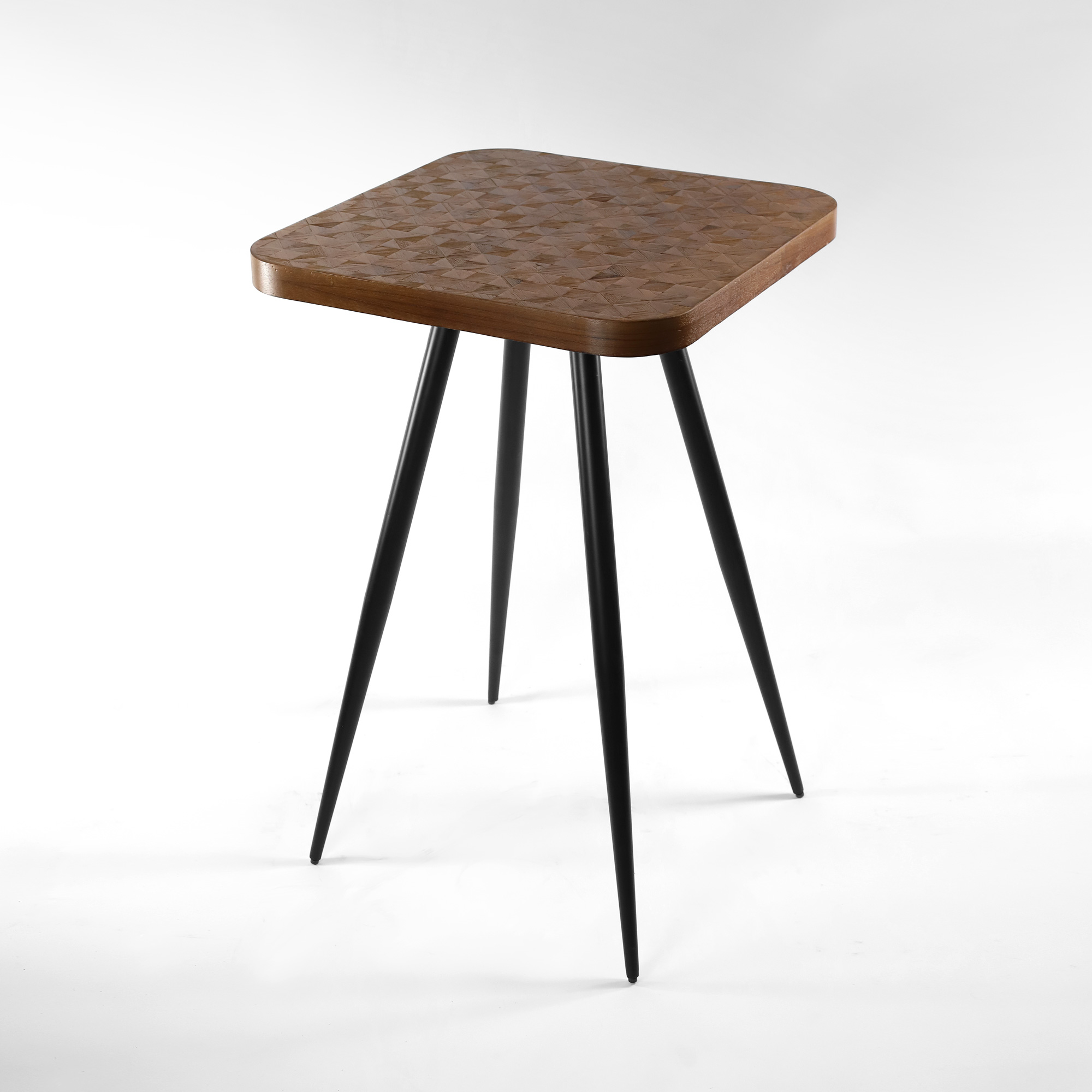 Stehtisch 'Matrisse' aus recyceltem Teak, braun, schwarz, B 70 cm, L 70 cm, H 108 cm