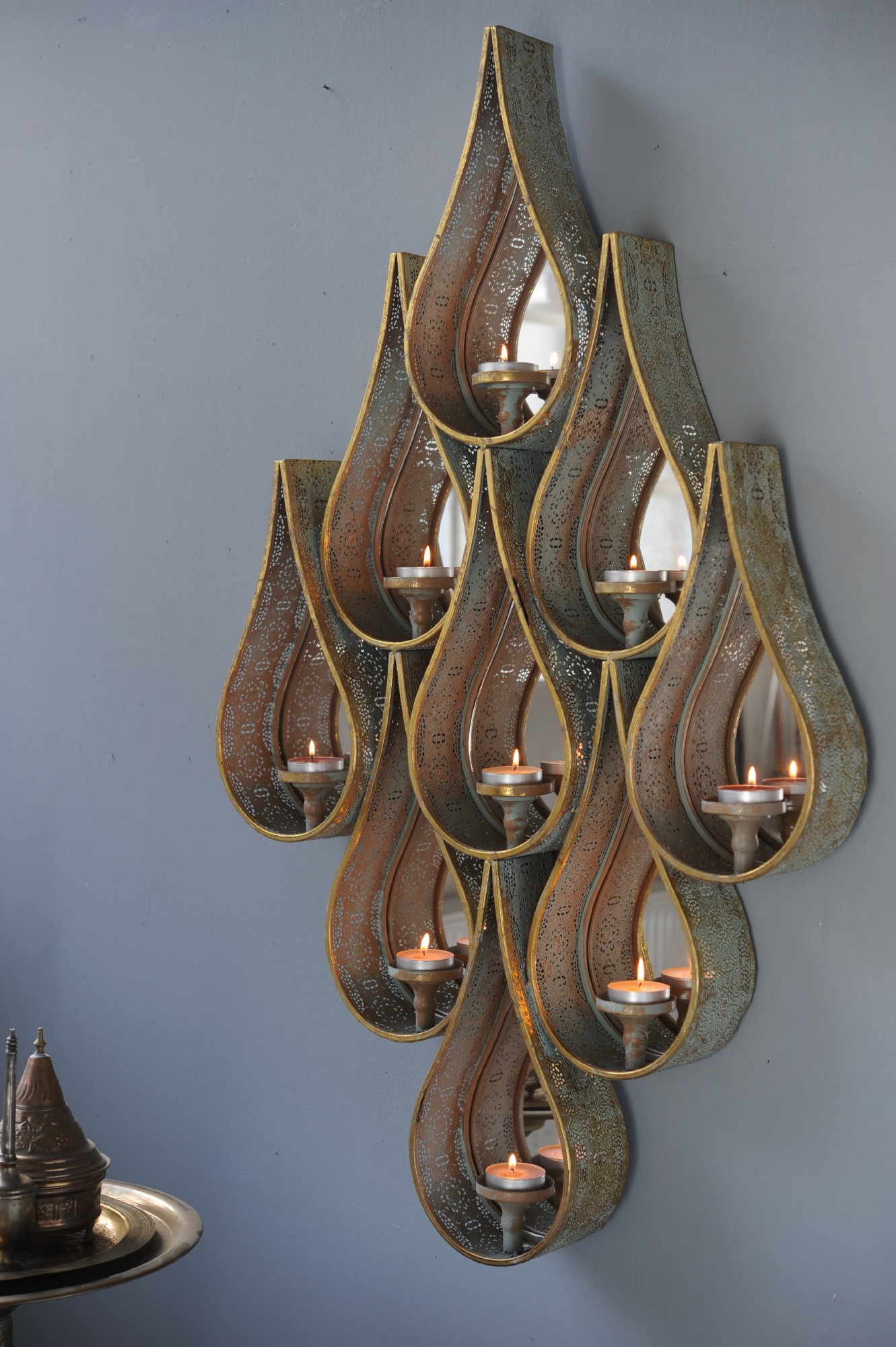 Kerzenwandhalter 'Devotion', antik-gold, B 72 cm, H 115 cm