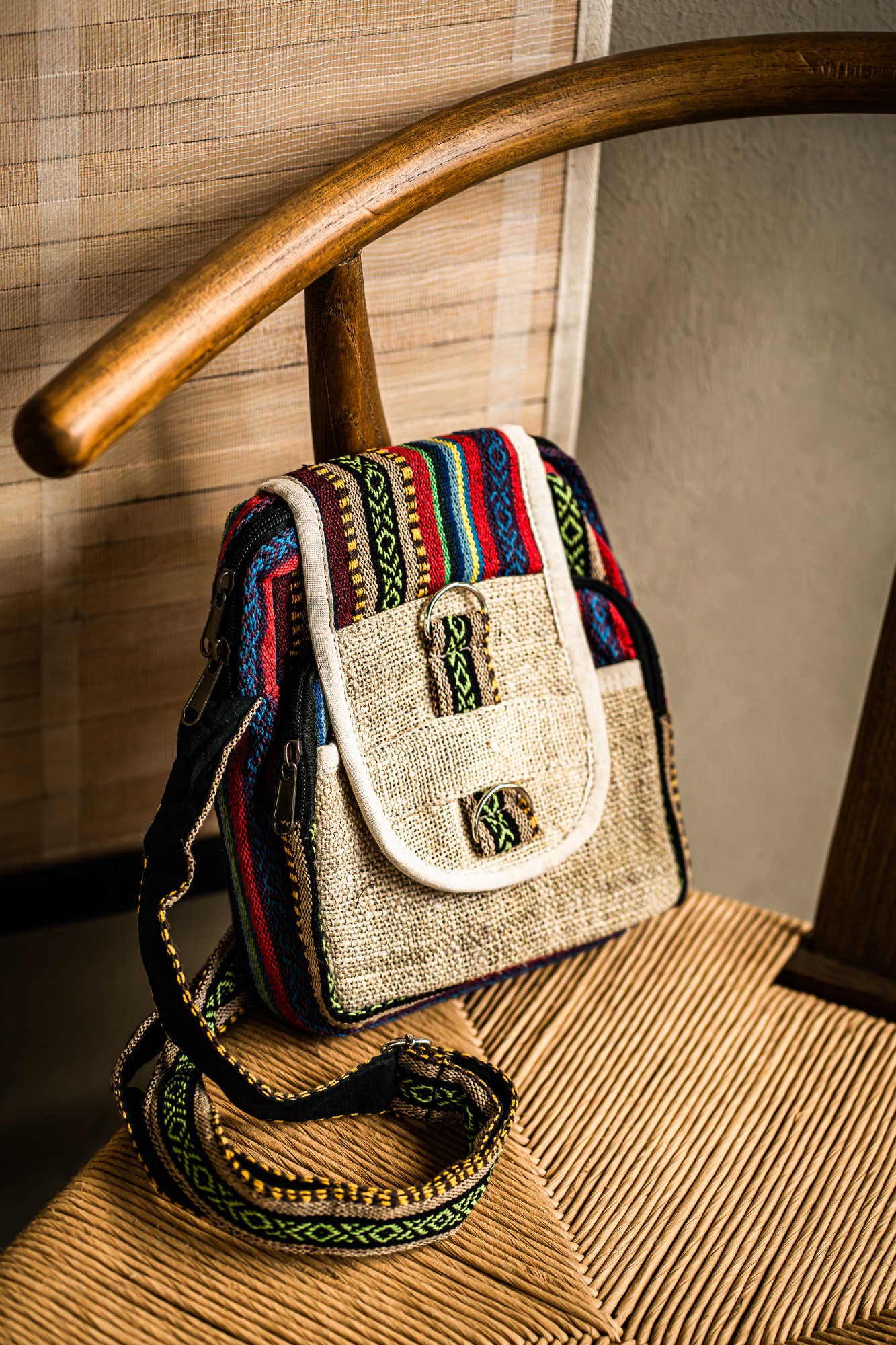 Umhängetasche 'Hanf', natur-multicolor, H 20 cm, B 16 cm, L 8 cm