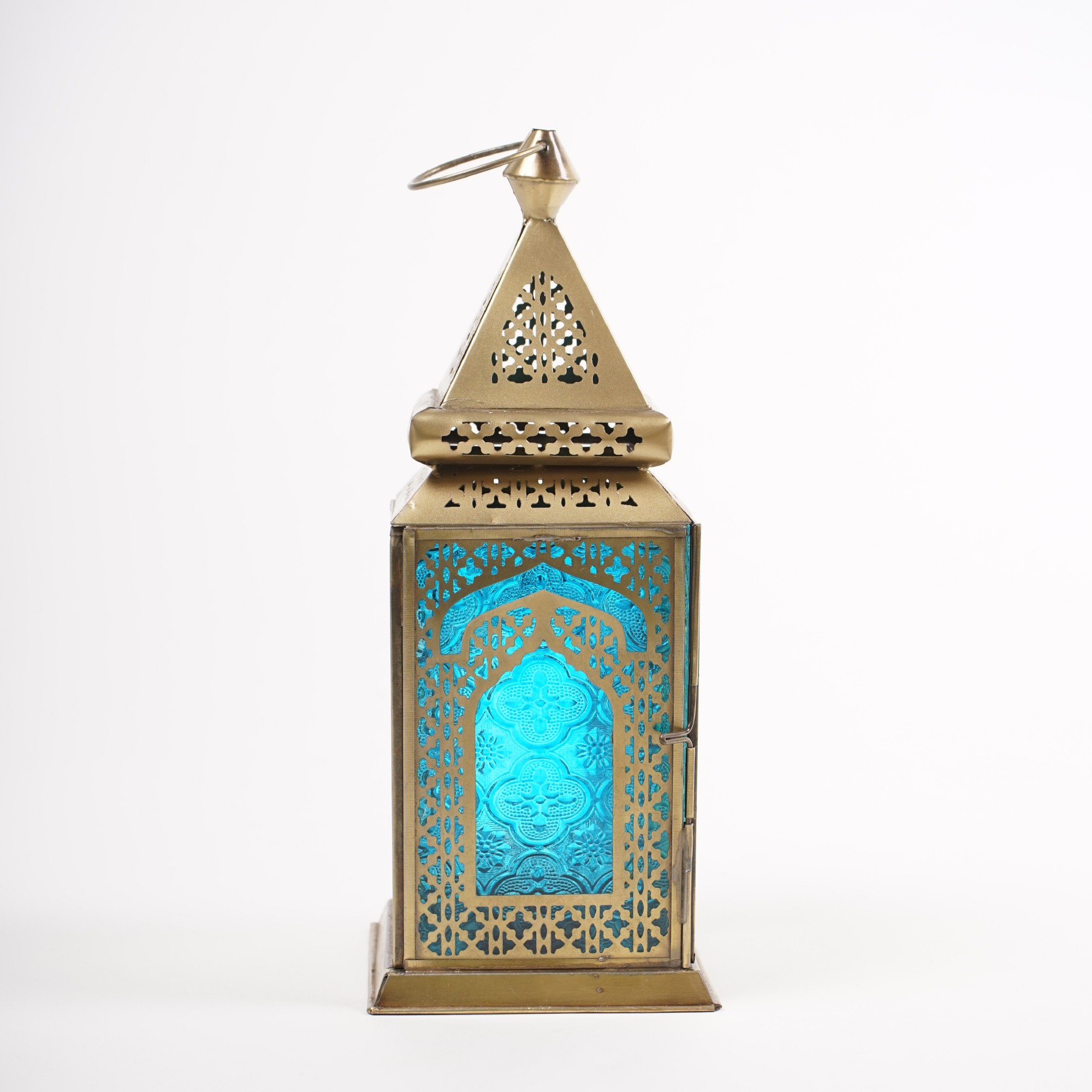Laterne "Meknes", messing/türkis, L 12 cm, B 12 cm, H 31 cm