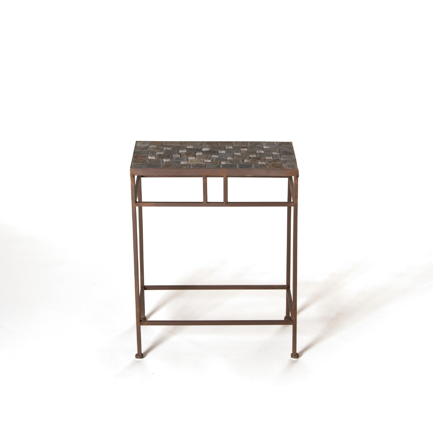Rechteckiger Mosaiktisch 'Castille' S aus Naturstein, grau, braun, B 42 cm, L 24 cm, H 53 cm