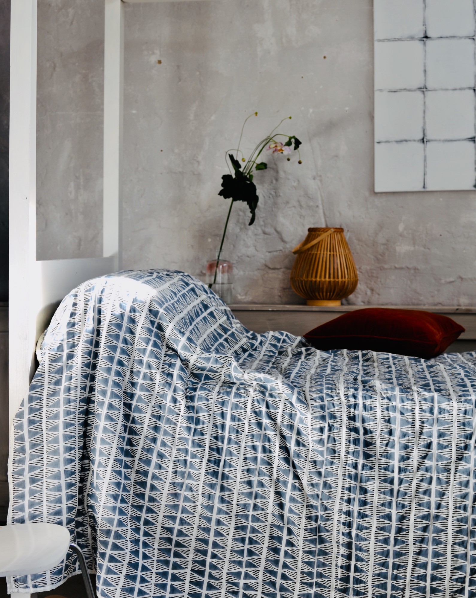 Quilt 'Rabous', blau, weiß, T 150 cm, B 225 cm