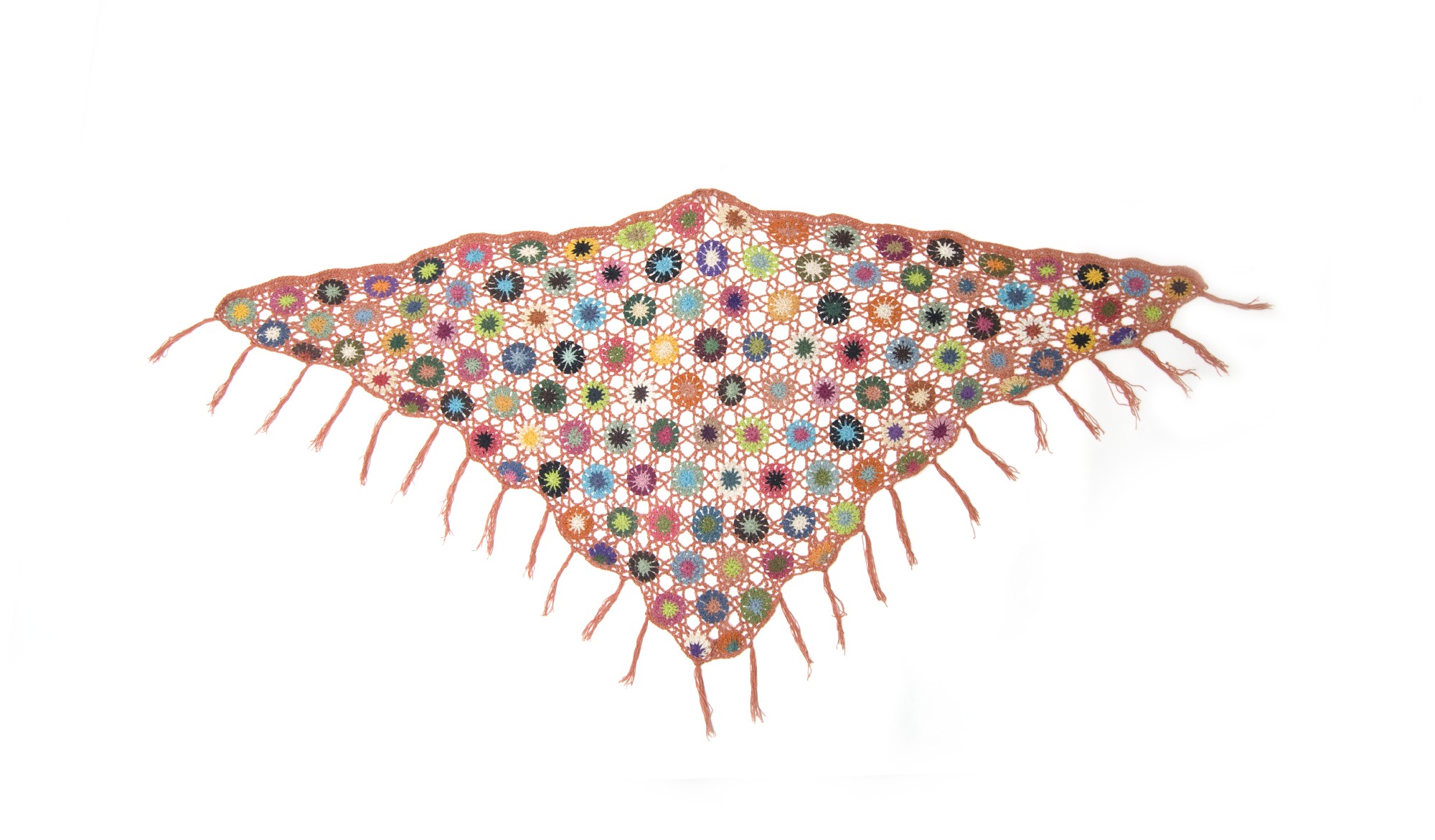 Dreieckiges Häkeltuch, lachs/multicolor, L 165 cm, B 85 cm