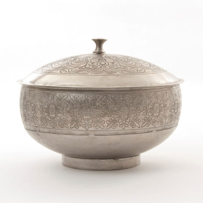 Metallschatulle rund, vernickelt, silber, H 15 cm, Ø 20 cm