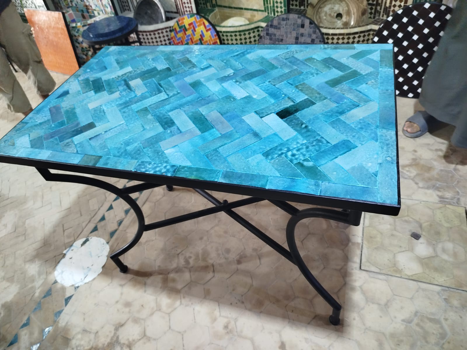 Kacheltisch 'Bleu Dama', blau, B 100 cm, T 60 cm, H 75 cm