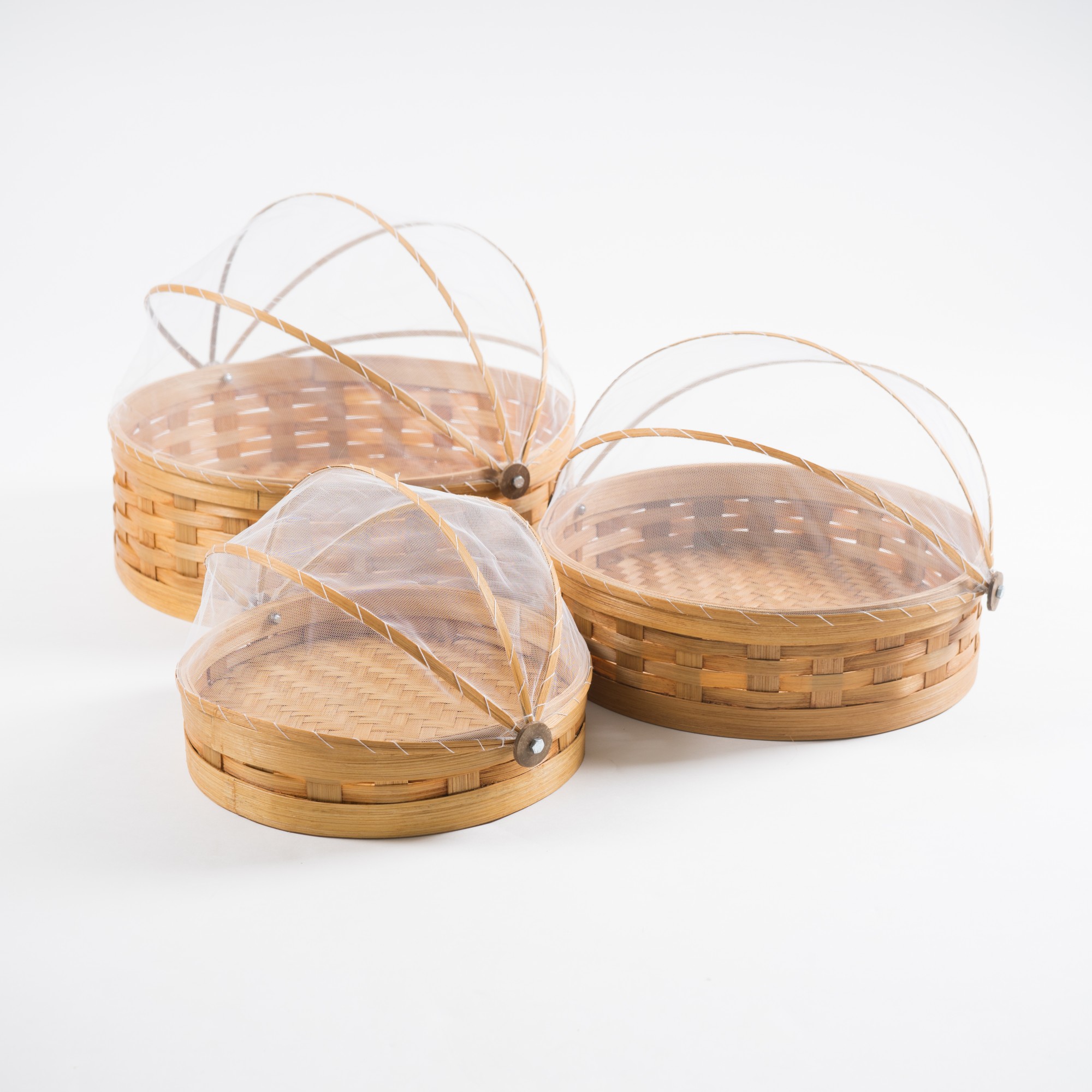 Set Obstschalen 'Cake' mit Abdeckhaube, Bambus, 3 Größen