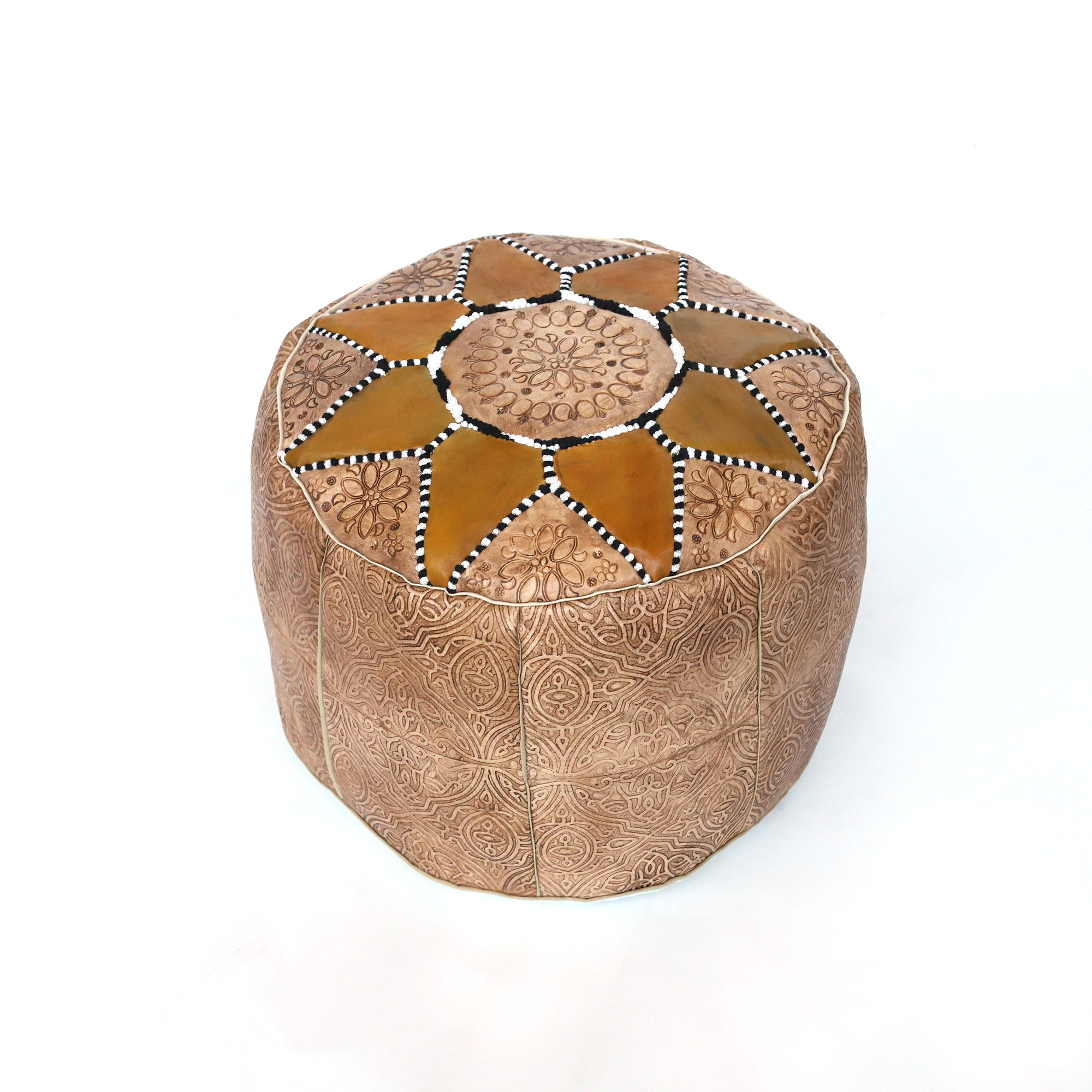 Lederpouf 'Stern' braun-gelb, Ø 40 cm, H 30 cm