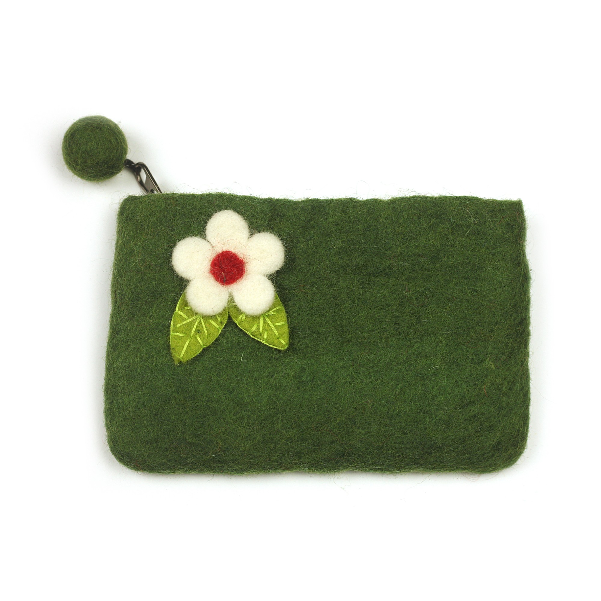 Filz-Etui mit Blume, oliv, B 16 cm, H 10 cm