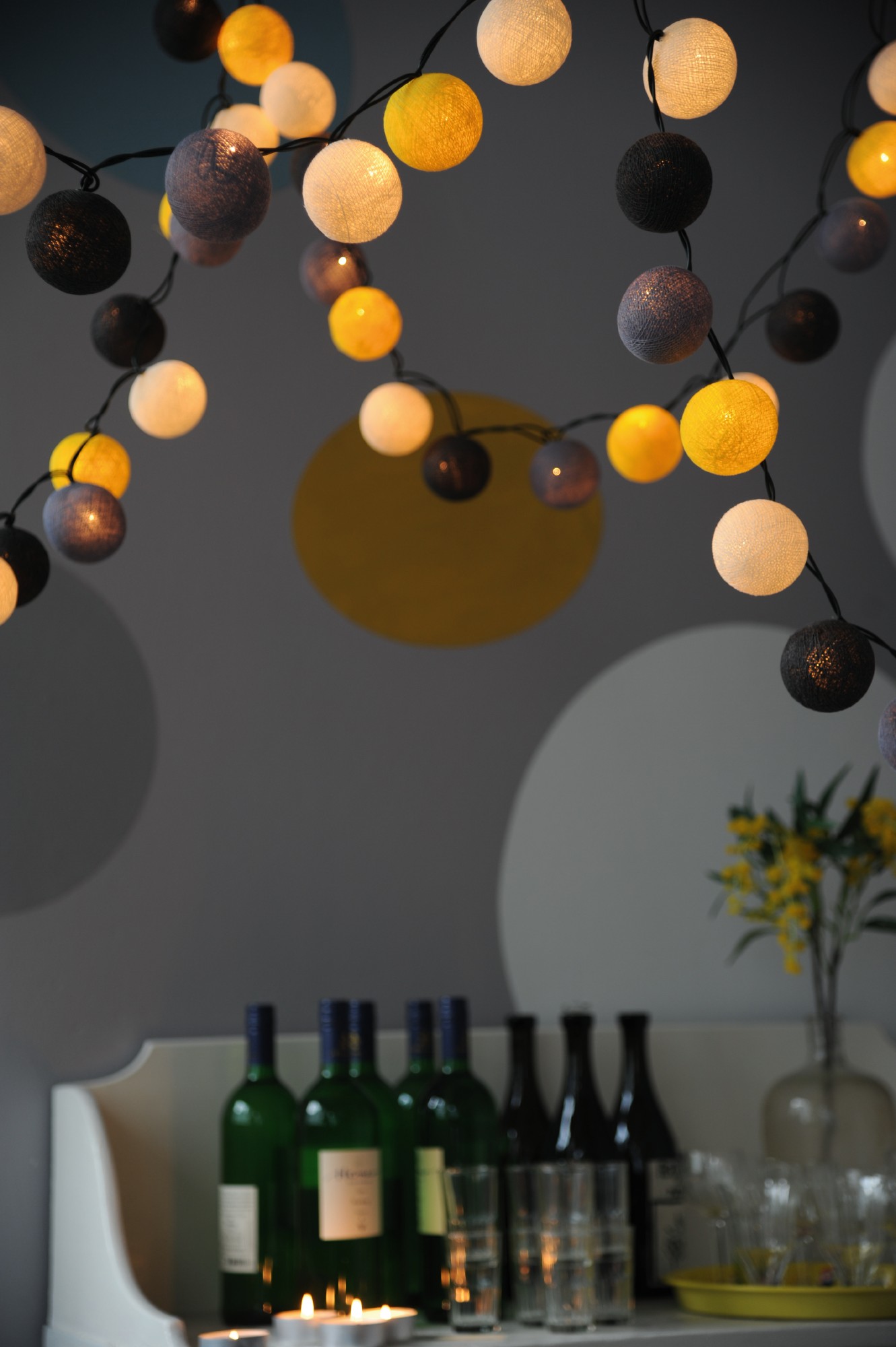 Lichterkette LED, gelb, grau, Ø 8 cm