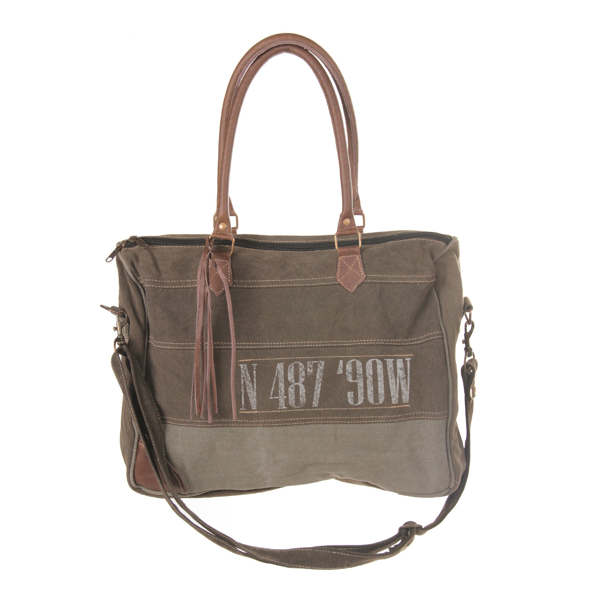 Shopper / Messenger 'N487 90W', grau-braun, B 43 cm, H 35 cm, L 12 cm