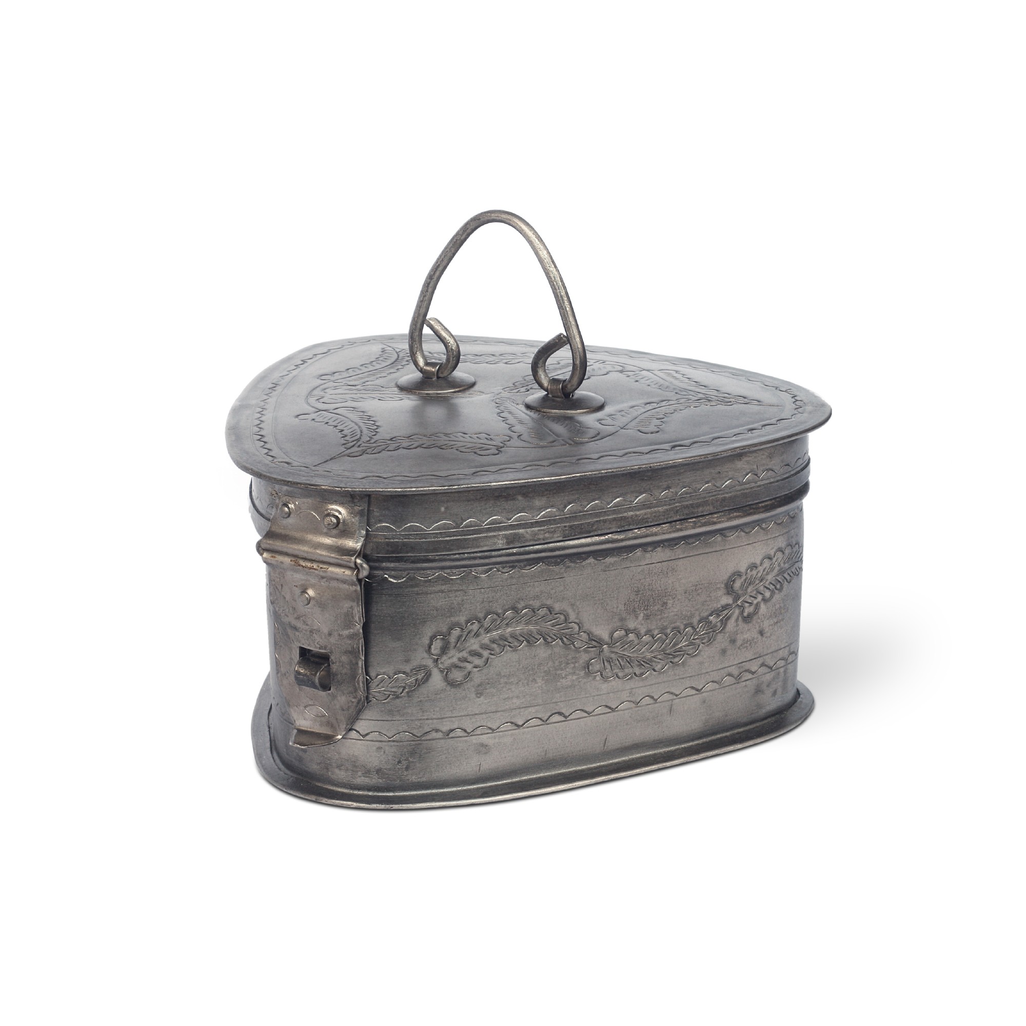 Metallschatulle dreieckig, vernickelt, silber, L 14 cm, B 15 cm, H 10 cm