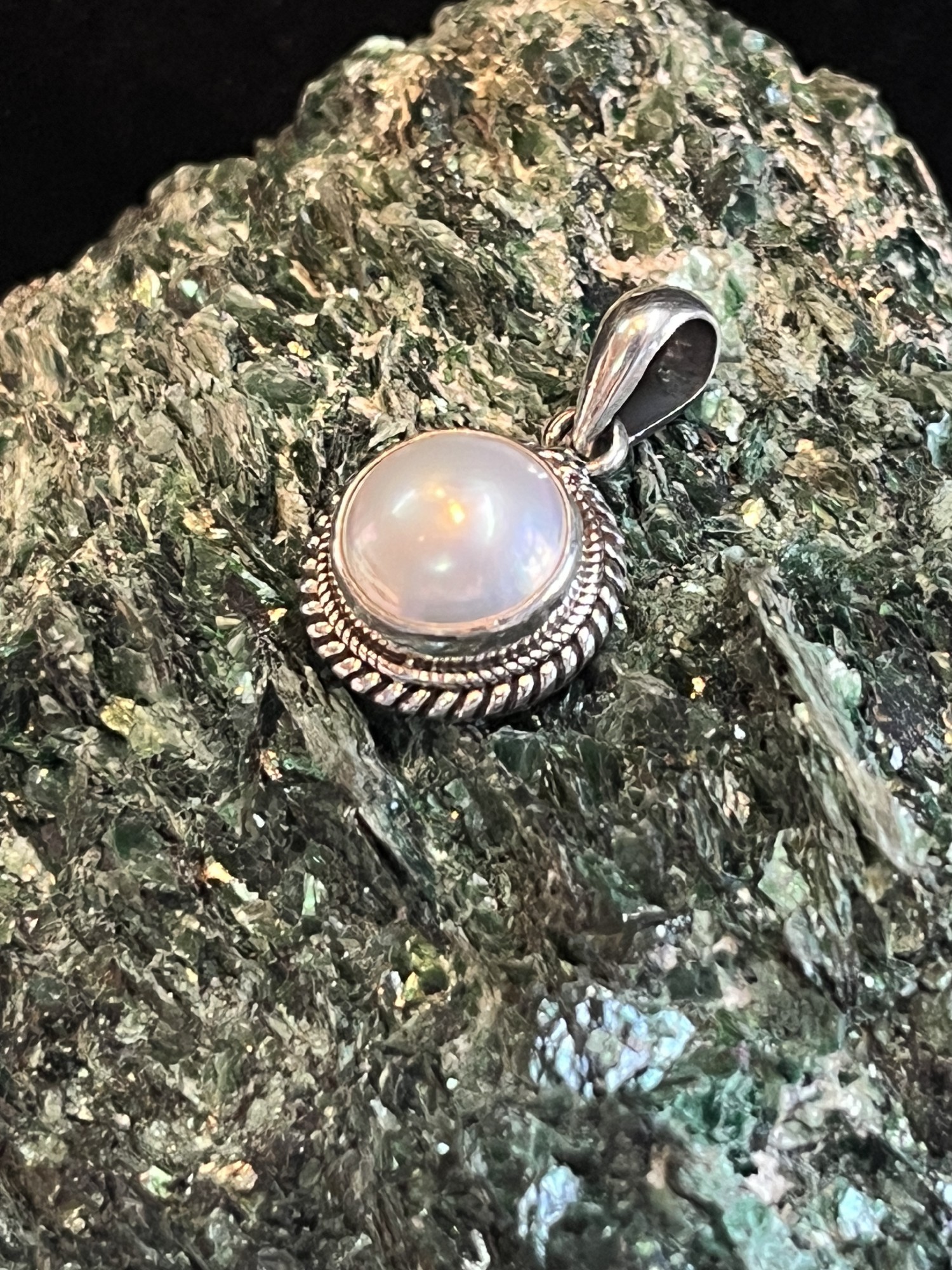Anhänger 925er Silber 'Perle', weiß, Ø 10 mm