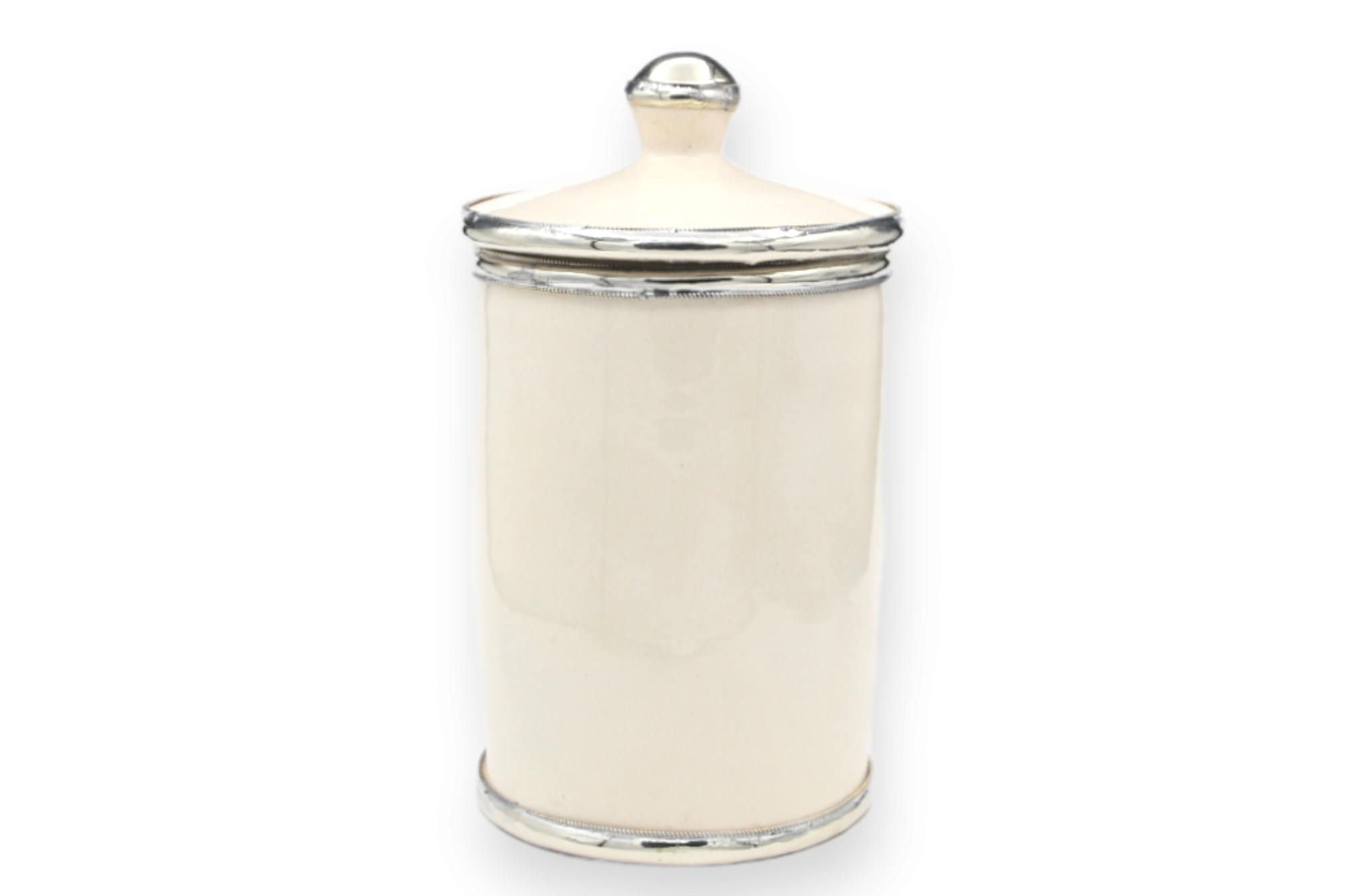 Zierbehälter mit Metallverzierung, creme, Ø 10 cm, H 16 cm