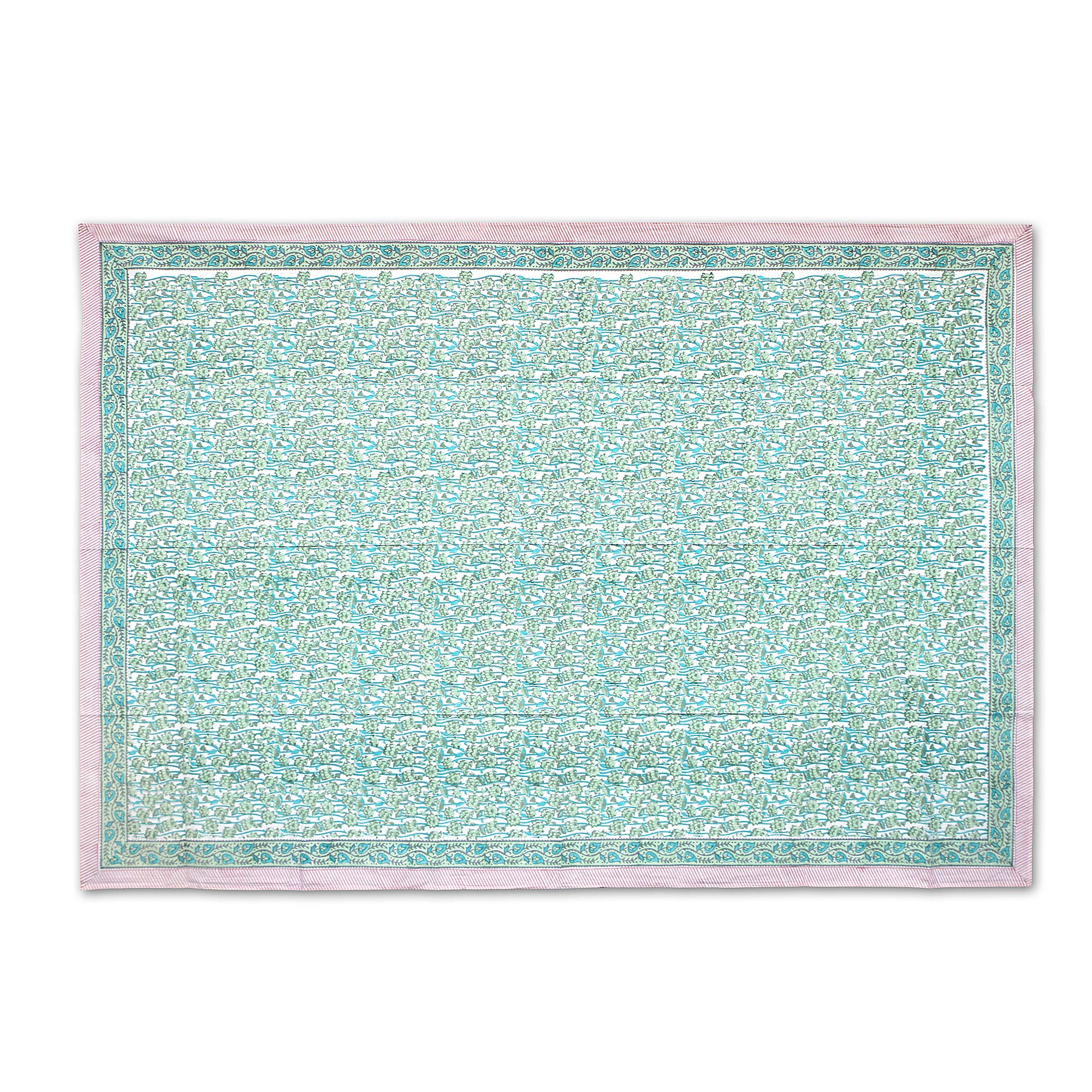 Tischdecke mit Blumenmuster, weiß, grün, rot, L 150 cm, B 220 cm