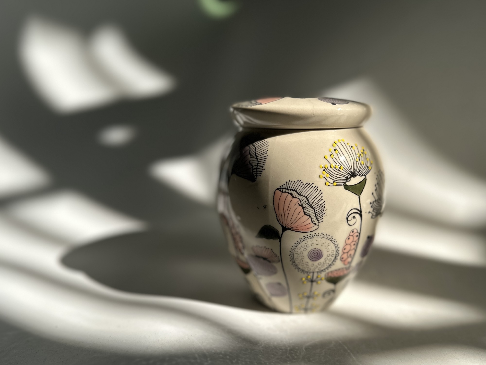 Deckelbehälter, beige/multicolor, Ø 11,5 cm, H 14,5 cm