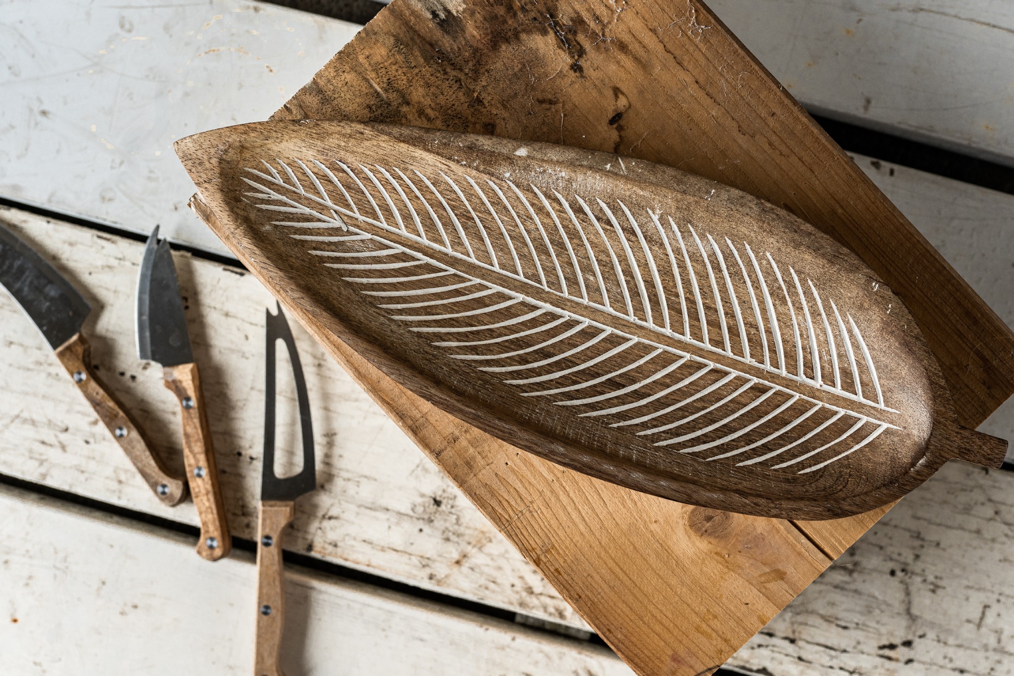 Teller Ablage 'Blatt', natur, T 38 cm, B 13 cm, H 4 cm